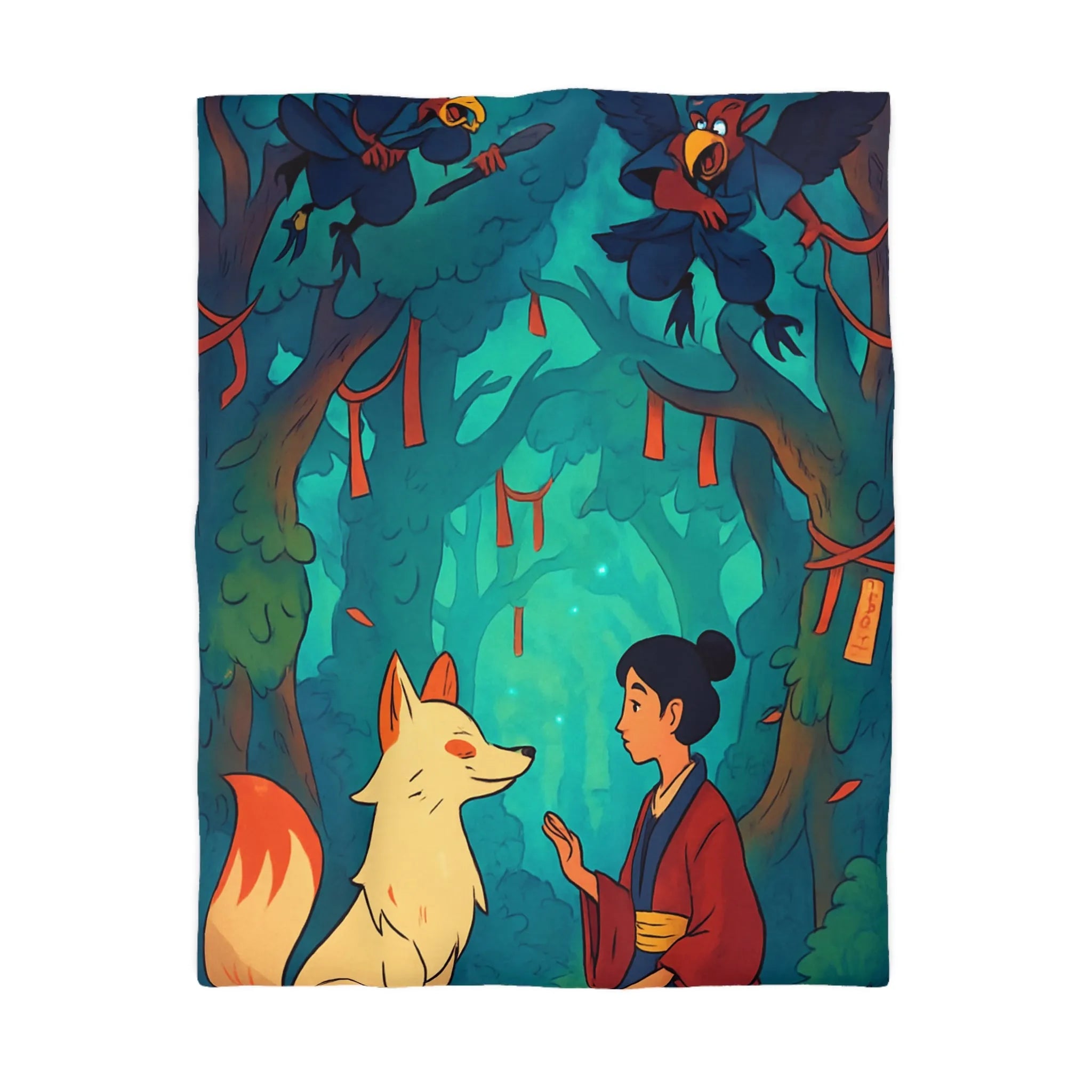 Housse de couette forêt magique avec renard et oiseaux pour chambre paisible