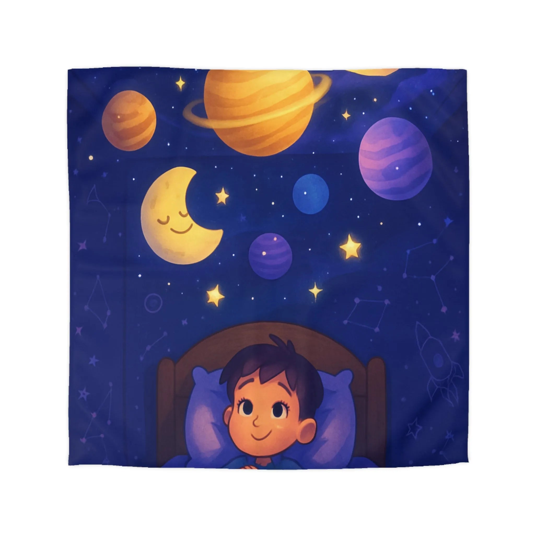 Housse de couette enfantine avec système solaire et ciel étoilé apaisant pour rêver