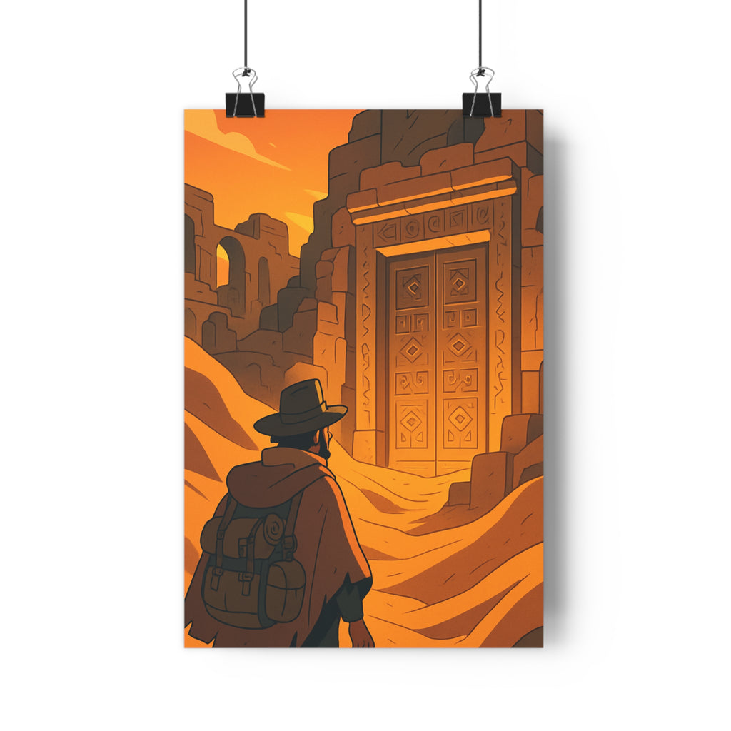 Poster décoratif aventure désert orange mystique explorateur bureau salon mystérieux géométrique captivant 30x46 ambiance