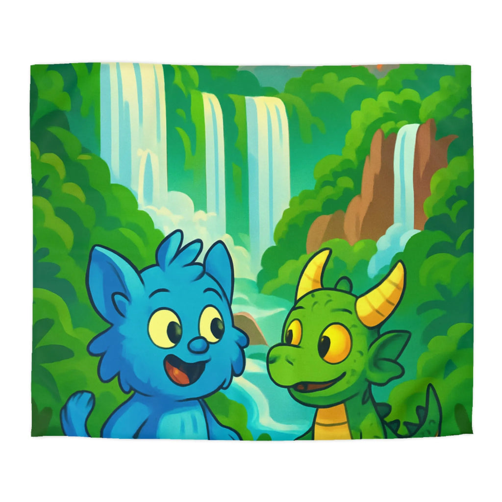 Housse de Couette Fantaisie Enfants Avec Animaux et Paysage Magique Coloré Vert et Bleu