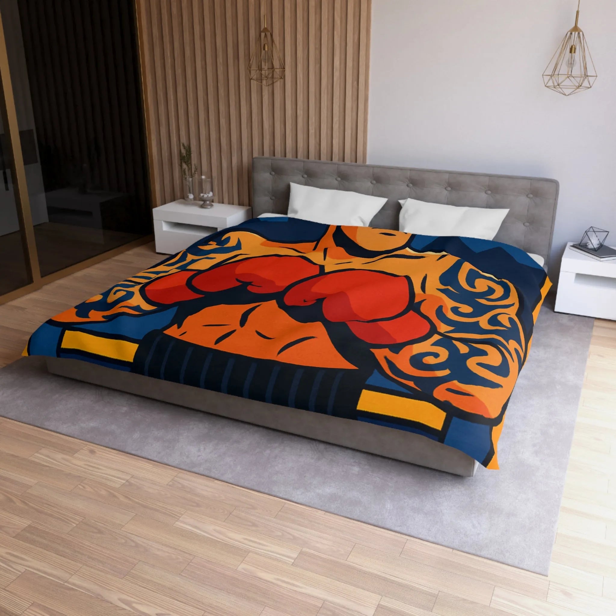 Housse de couette illustrée avec boxeur tatoué en style vectoriel coloré et dynamique