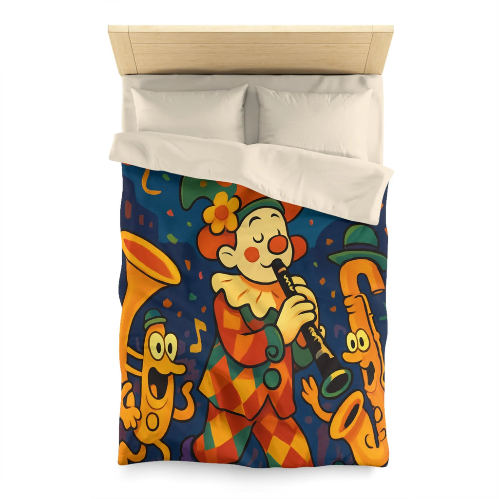 Housse de Couette Fantaisiste avec Clown et Instruments dans Parade Colorée et Lumineuse