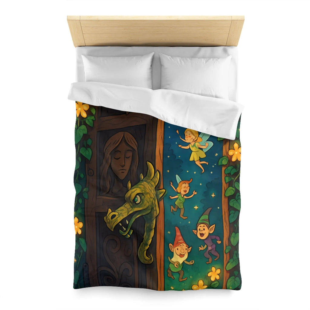 Housse de couette magique avec fées et lutins dans une forêt enchantée la nuit