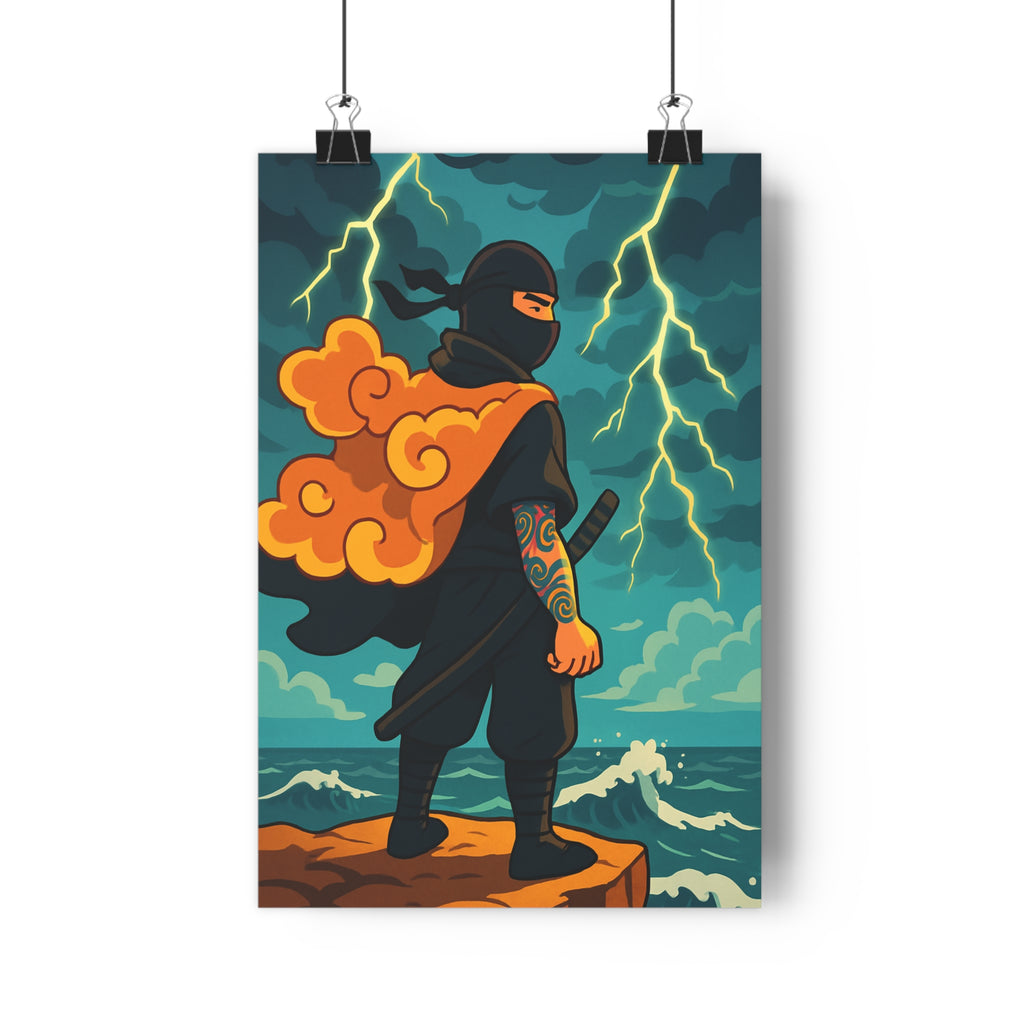 Poster décoratif guerrier mystique noir orange dramatique art moderne bureau salon maison 30x46 ambiance