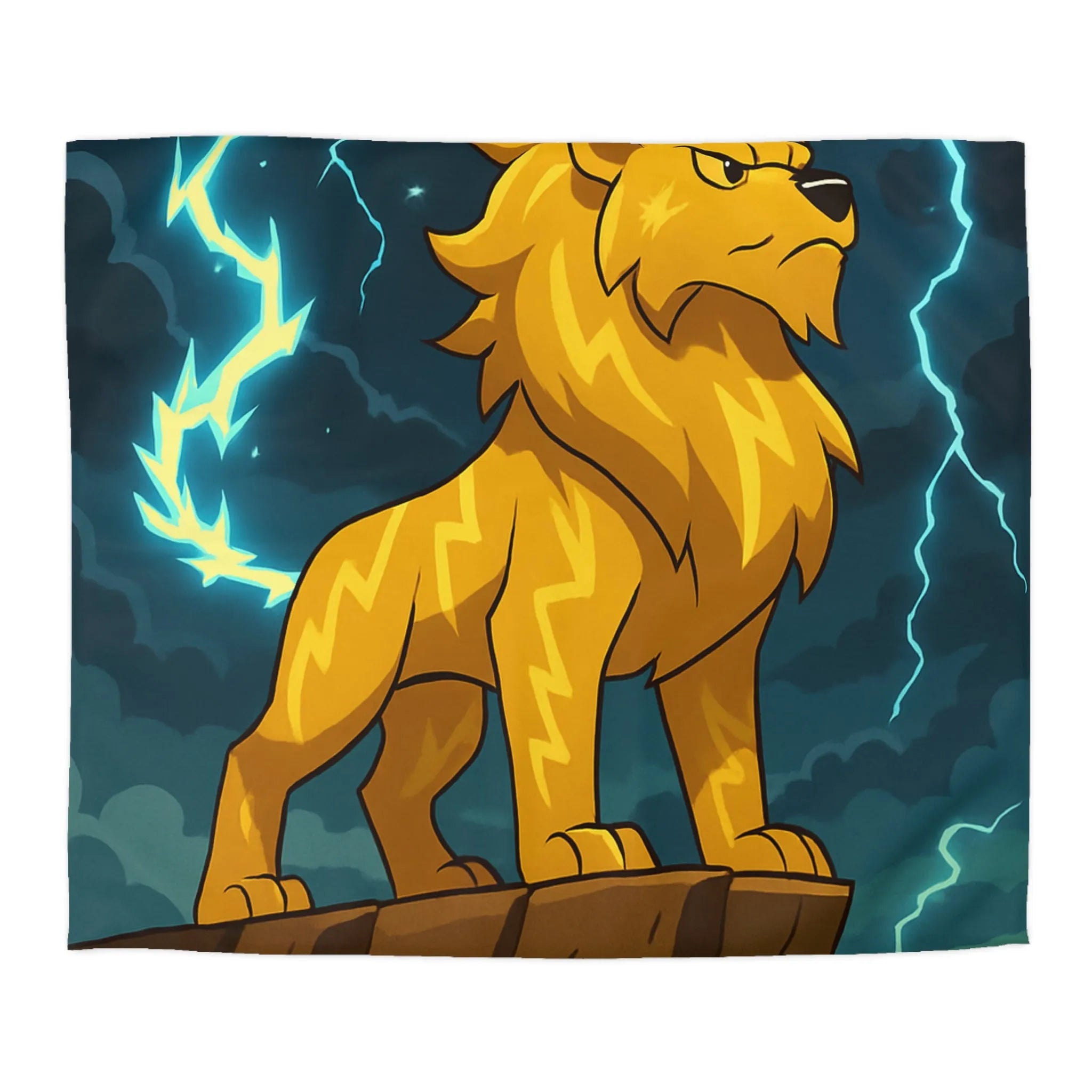 Housse de couette lion éclair lumineux, style animé, ambiance puissante, couleurs vibrantes