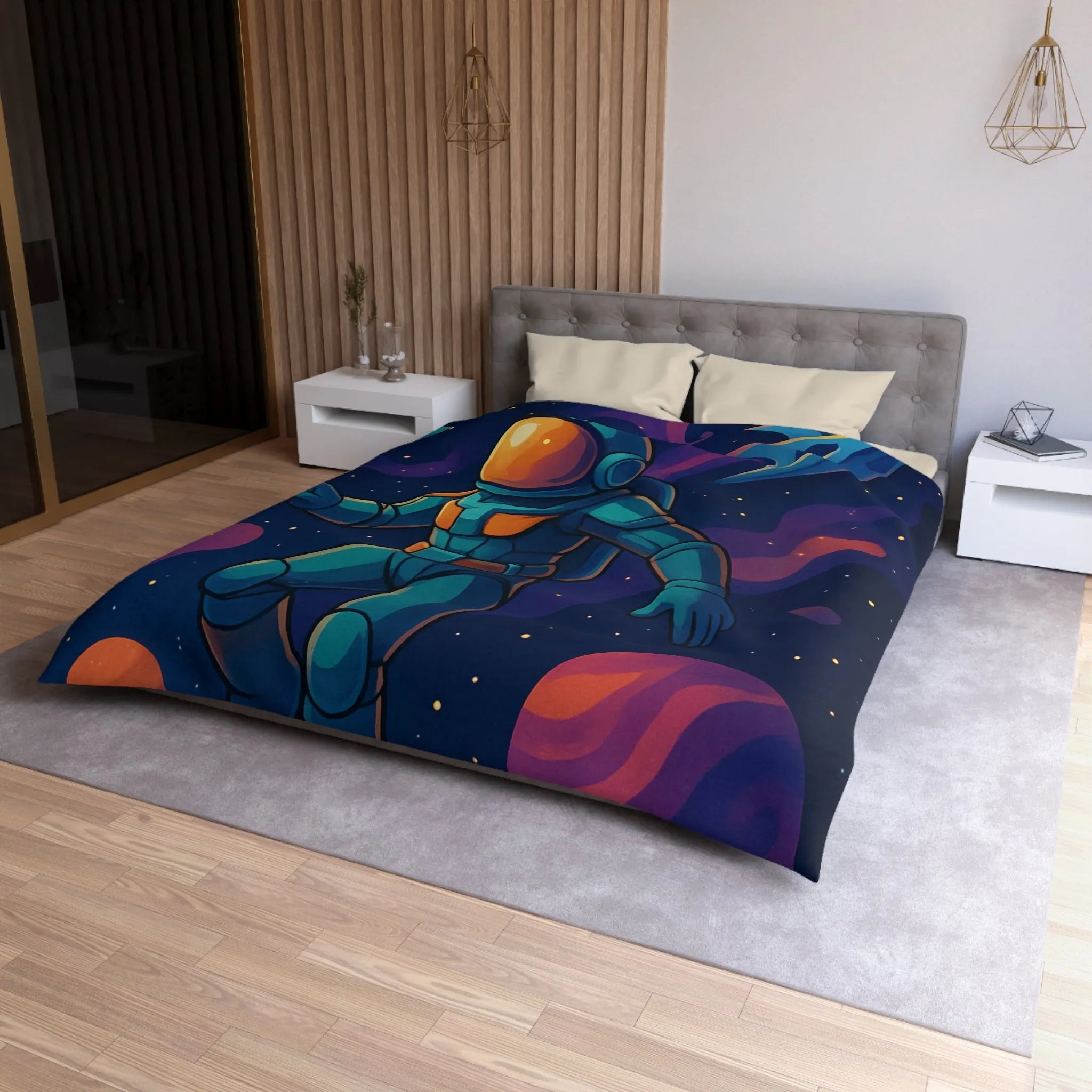 Housse de couette astronaute galactique colorée pour une chambre à thème spatial enfant