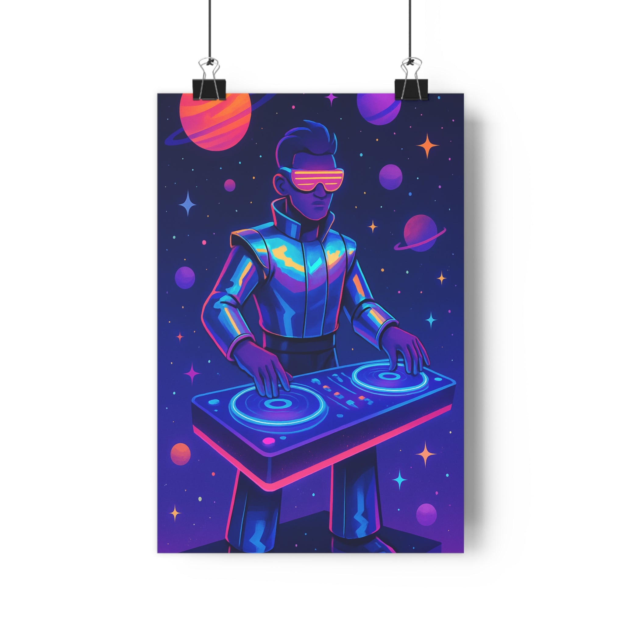 Poster décoratif futuriste hiphop bleu violet anime chambre dynamique interstellaire personnage lunettes dj mixage