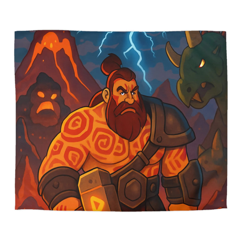 Époustouflante illustration de guerrier barbu avec marteau dans paysage volcanique dramatique