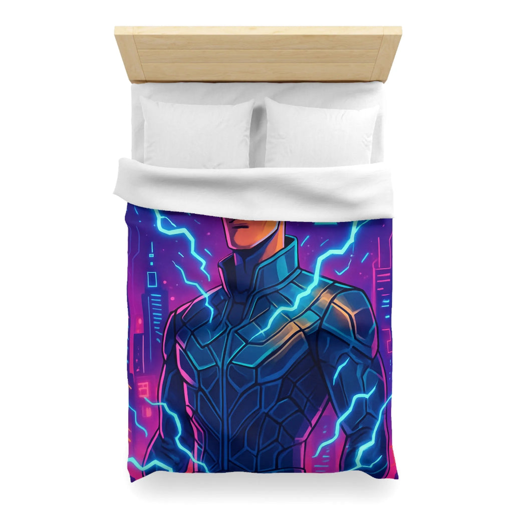 Housse de Couette Futuriste Cyberpunk avec Éclairs Électriques et Design Néon Énergétique