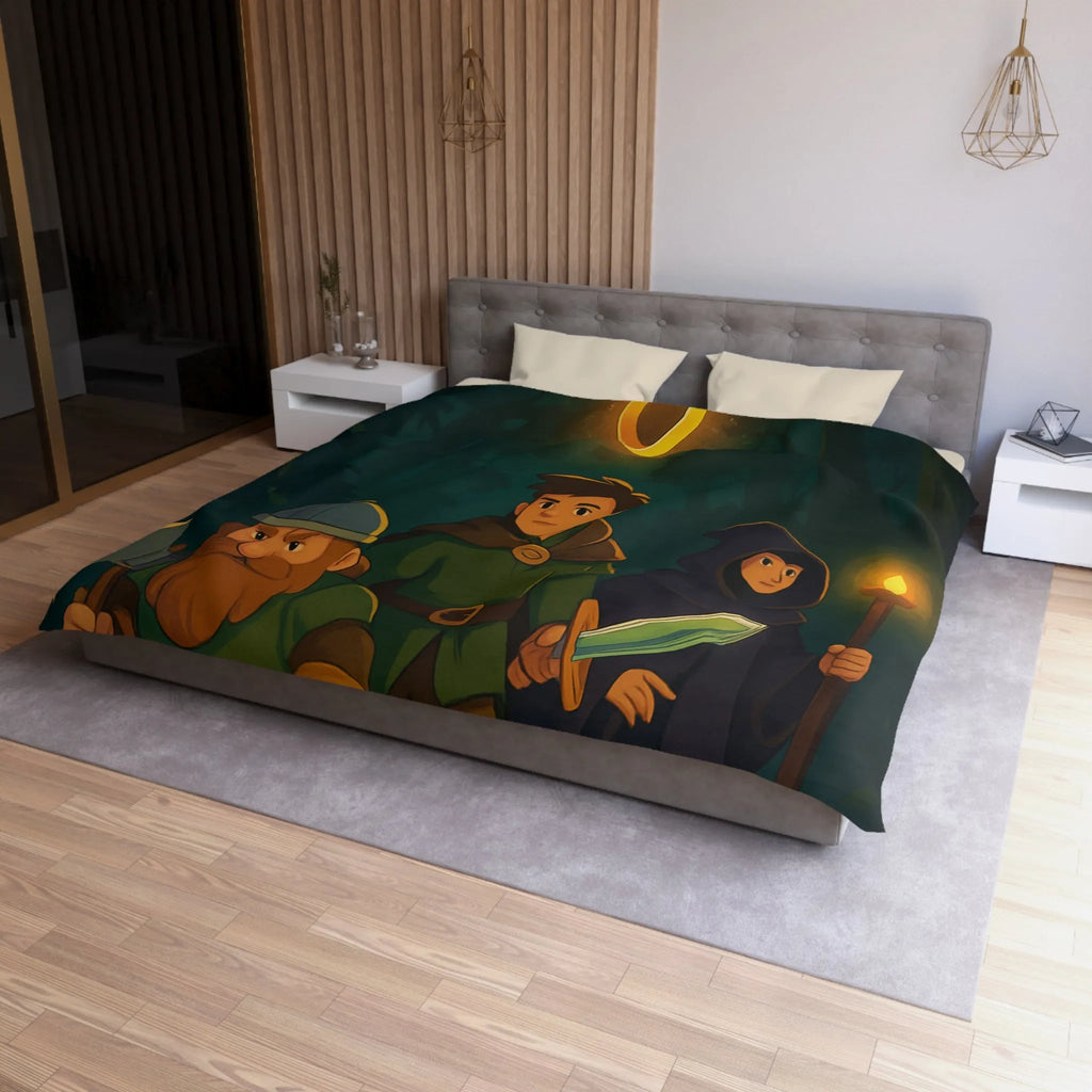 Housse de couette aventure épique forêt pour enfants avec personnages et anneau magique