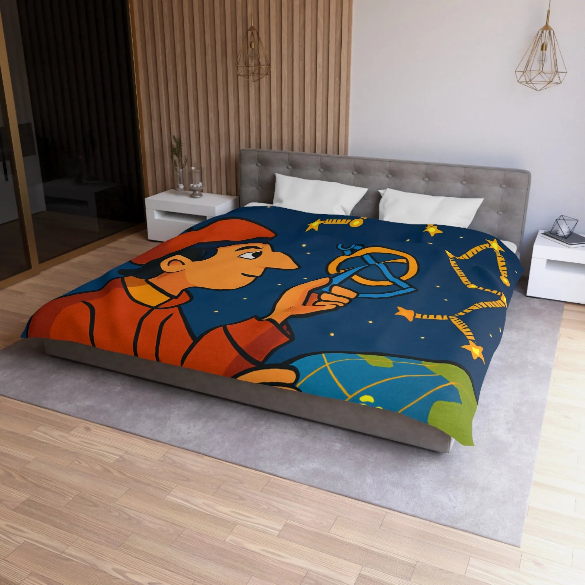 Housse de couette astronomie éducative avec constellations étoilées dans une nuit étoilée