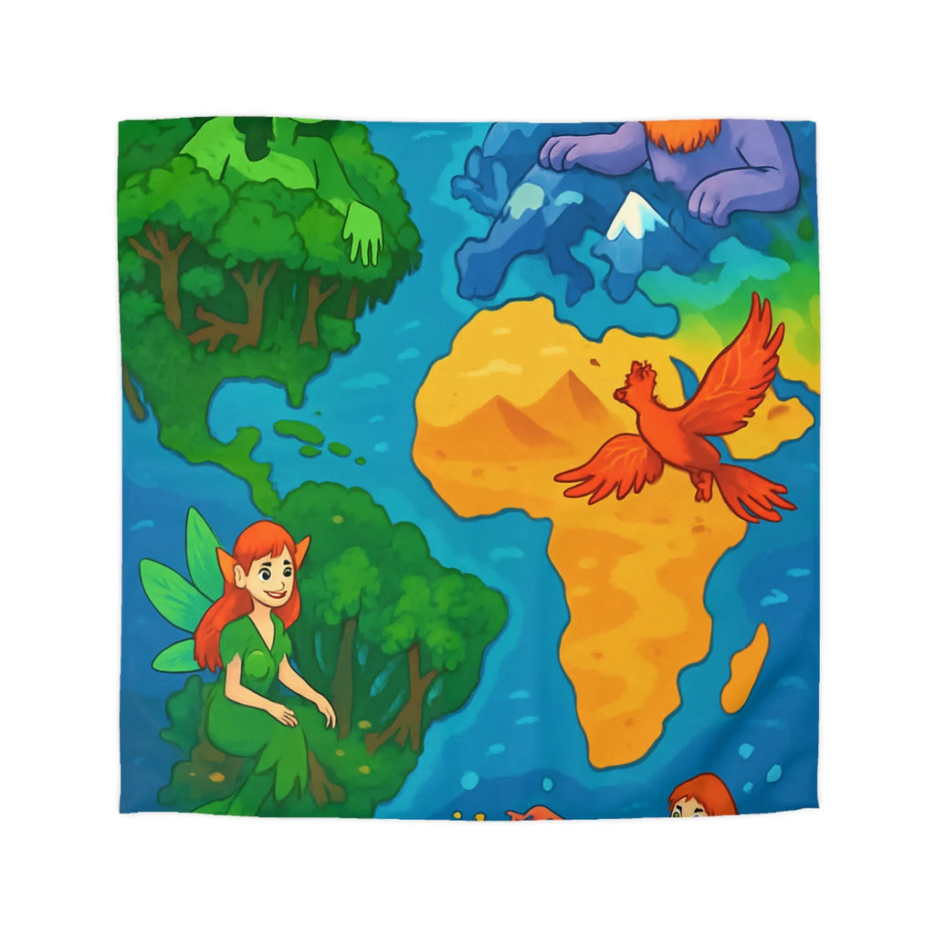 Housse de couette fantastique colorée avec créatures élémentaires de la terre, de l'air et de l'eau