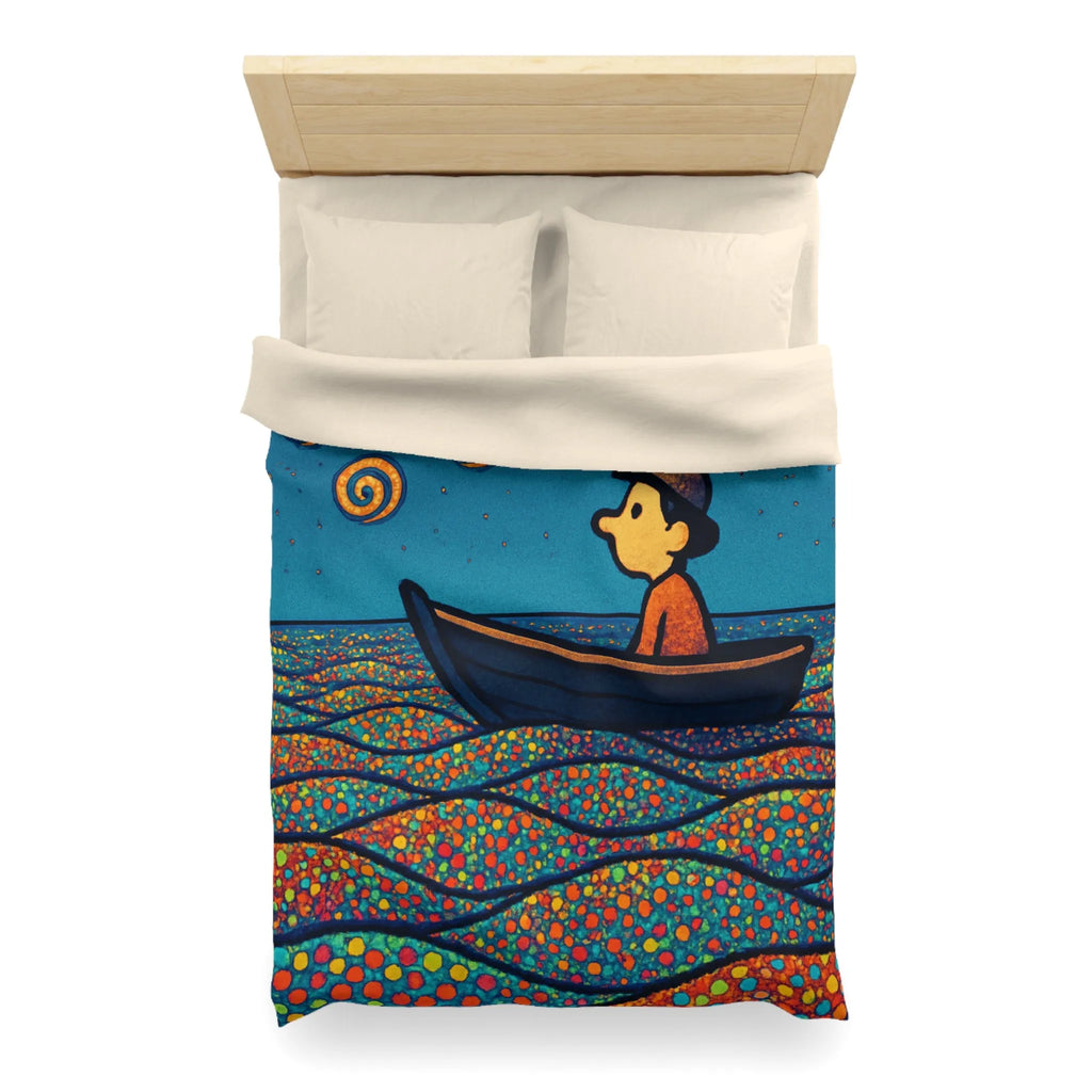 Housse de couette artistique avec motifs oniriques de mer et ciel étoilé