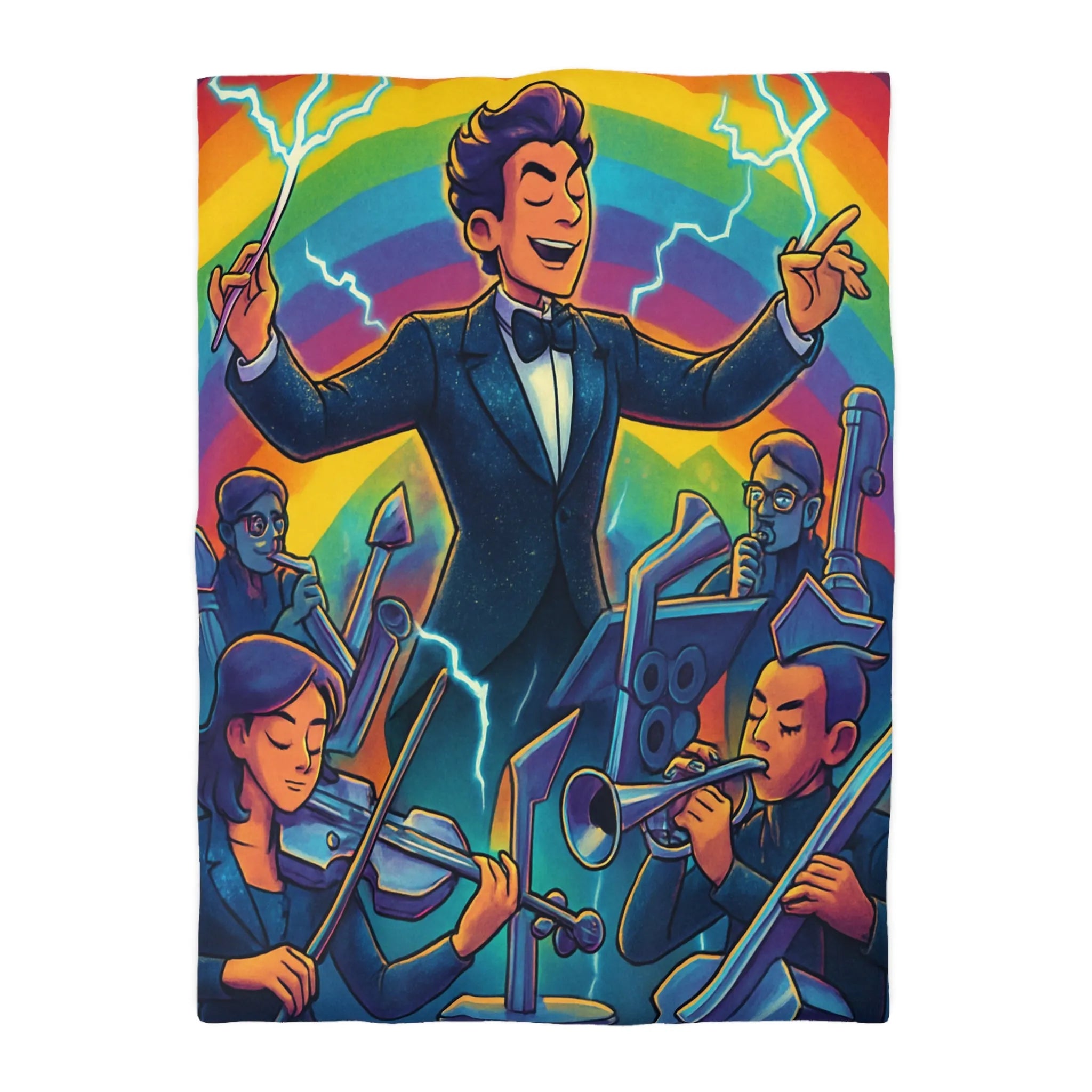 Housse de couette avec orchestre vibrant et chef d’orchestre sous arc-en-ciel lumineux