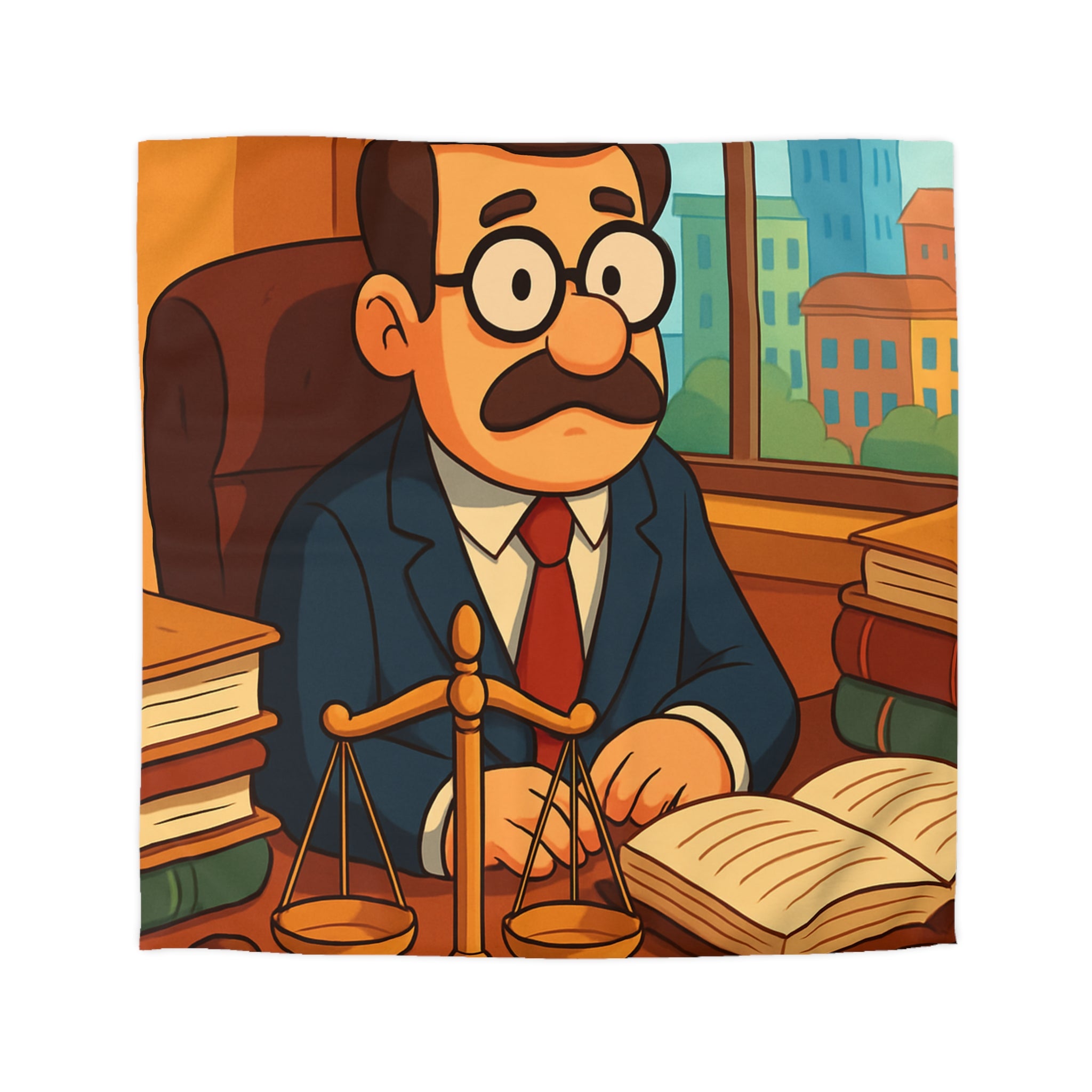 Housse de Couette Style Dessin Animé d'un Bureau d'Avocat avec Livres Colorés