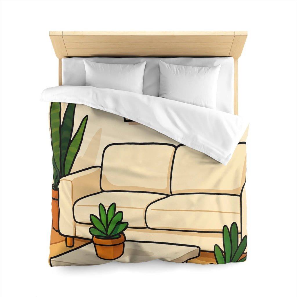 Housse de Couette Élégante avec Design Graphique Moderne et Plantes Vertes Décoratives