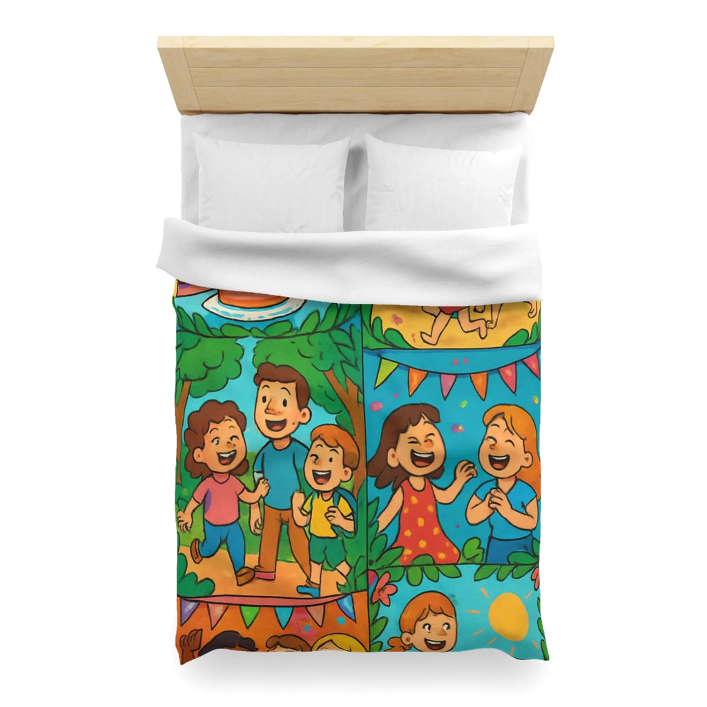 Housse de couette colorée avec scènes animées joyeuses pour enfants à thème festif