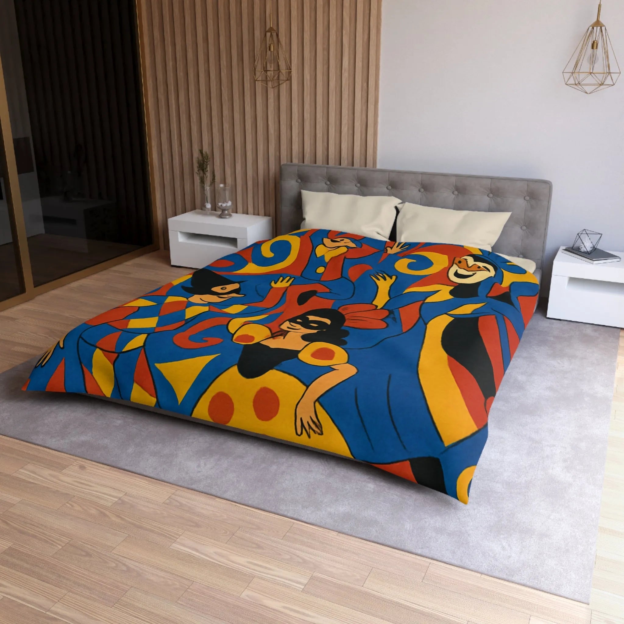 Housse de couette colorée avec motifs de Carnaval, élégance festive en bleu et rouge