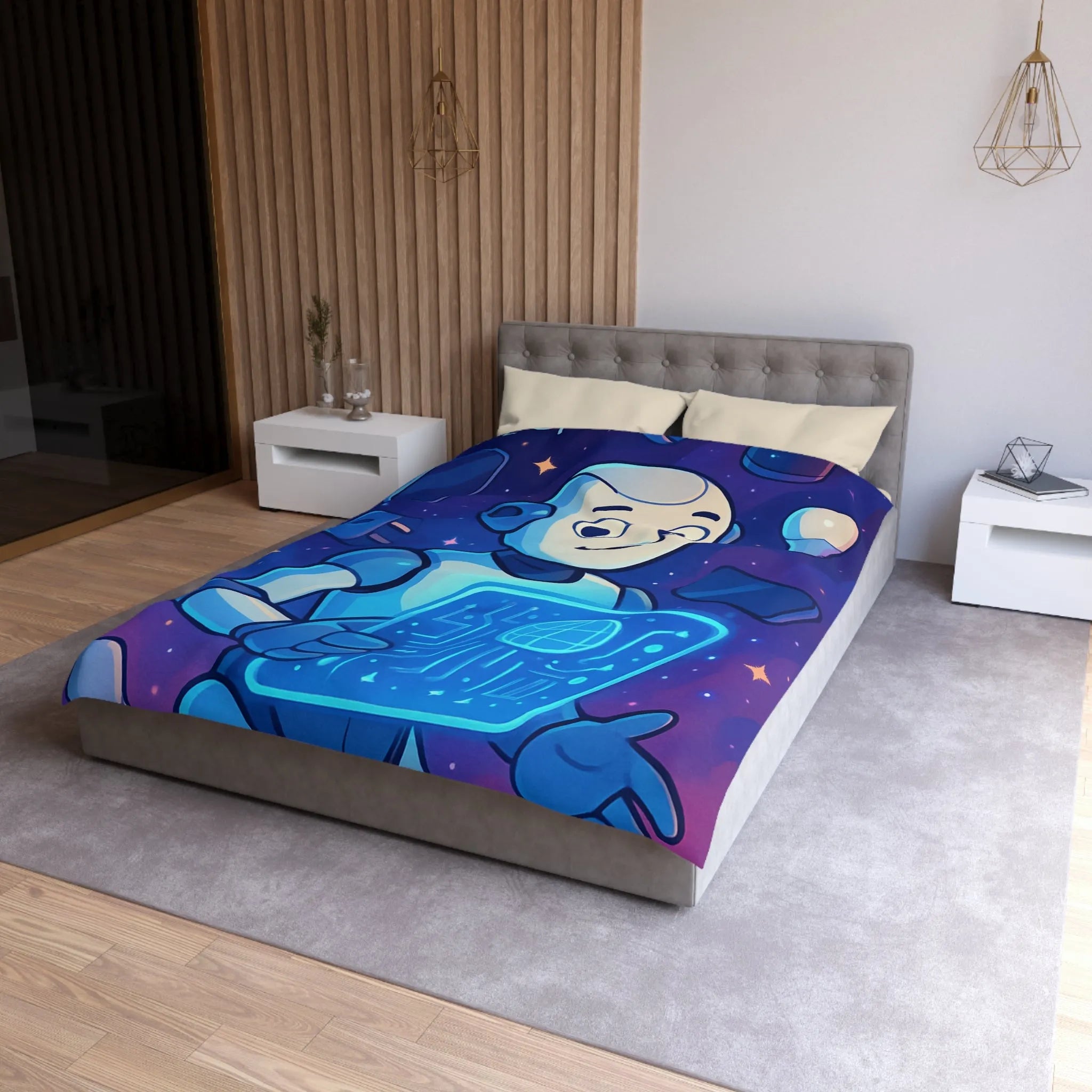 Housse de Couette Futuriste avec Robot et Gadgets Technologiques pour Chambre Moderne