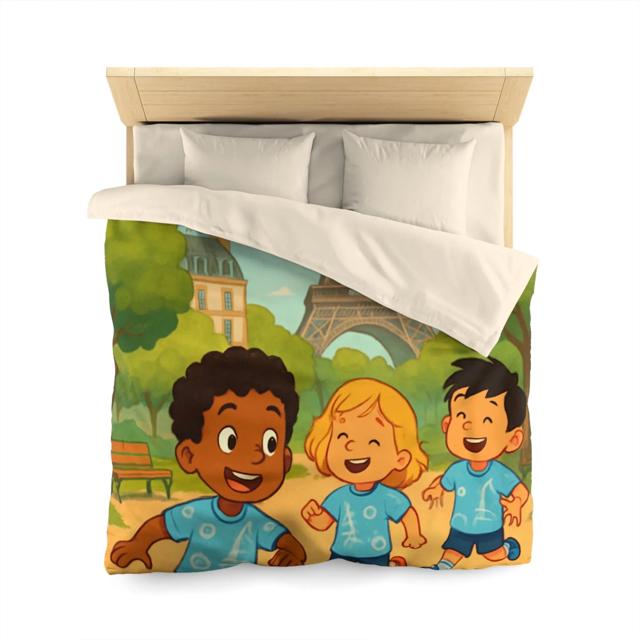 Housse de couette enfant avec tour iconique et cerfs-volants colorés en arrière-plan