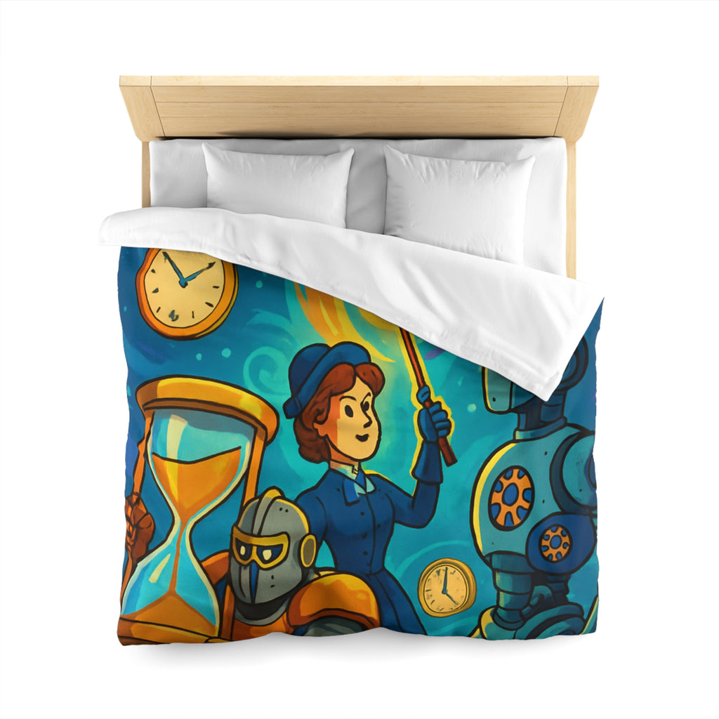 Housse de couette thème science fiction avec robots et horloges pour chambre moderne