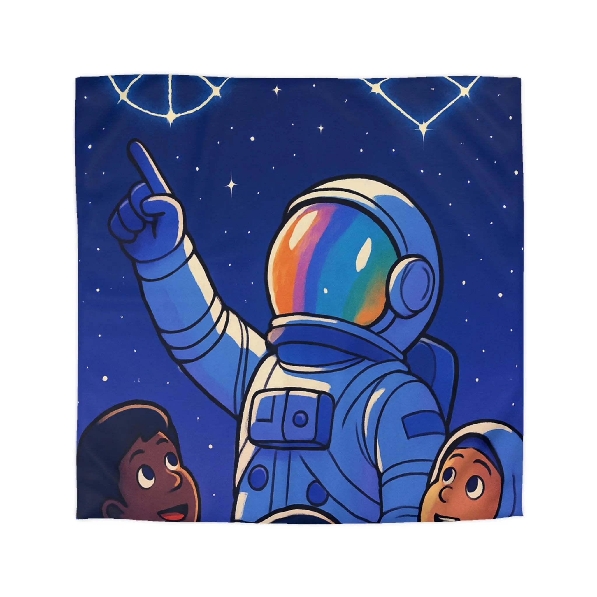 Housse de Couette Astronaute Enfants Étoiles Cœur Paix Nuit Céleste Magique Rêveuse