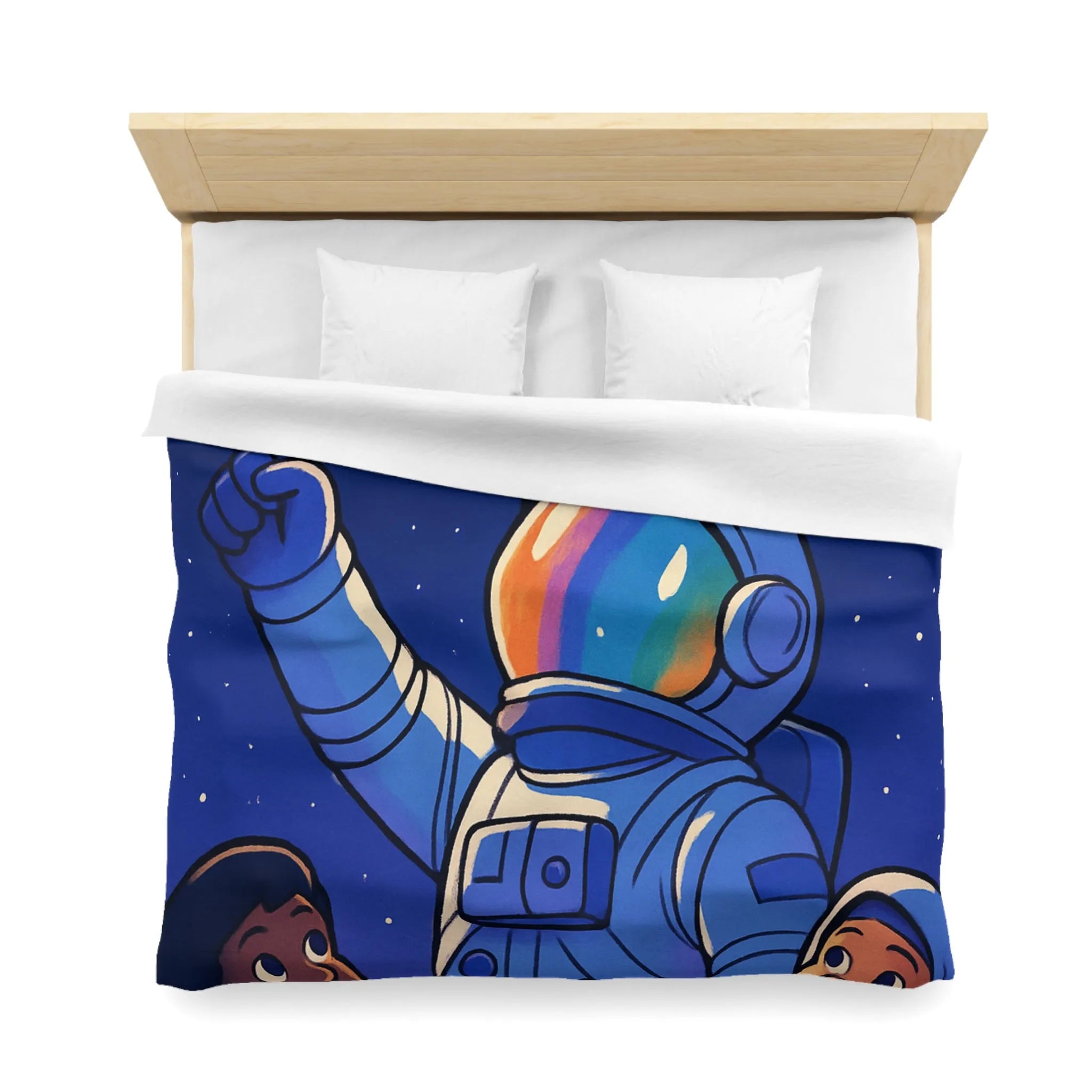 Housse de Couette Astronaute Enfants Étoiles Cœur Paix Nuit Céleste Magique Rêveuse