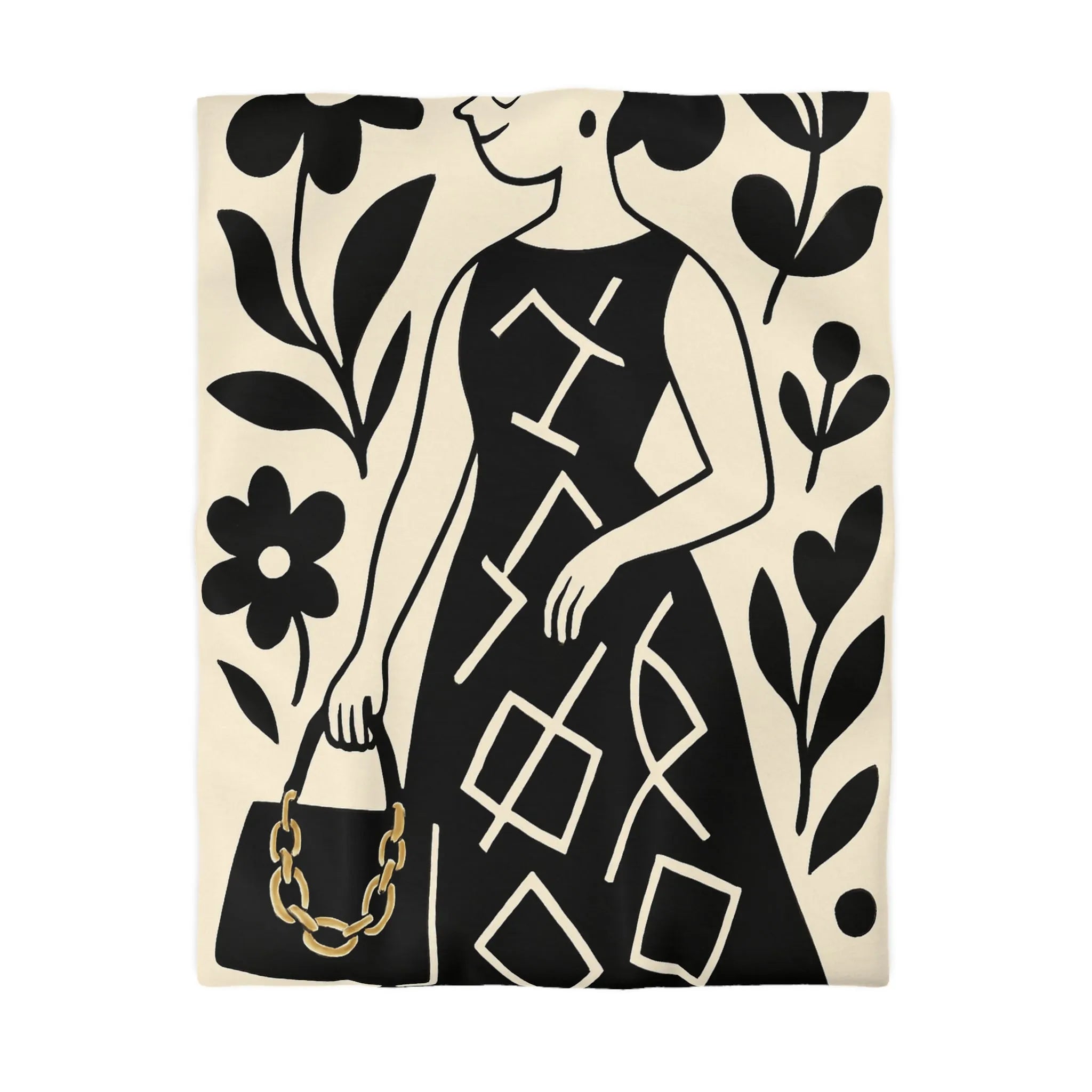 Élégant motif floral noir et blanc pour housse de couette moderne et sophistiquée