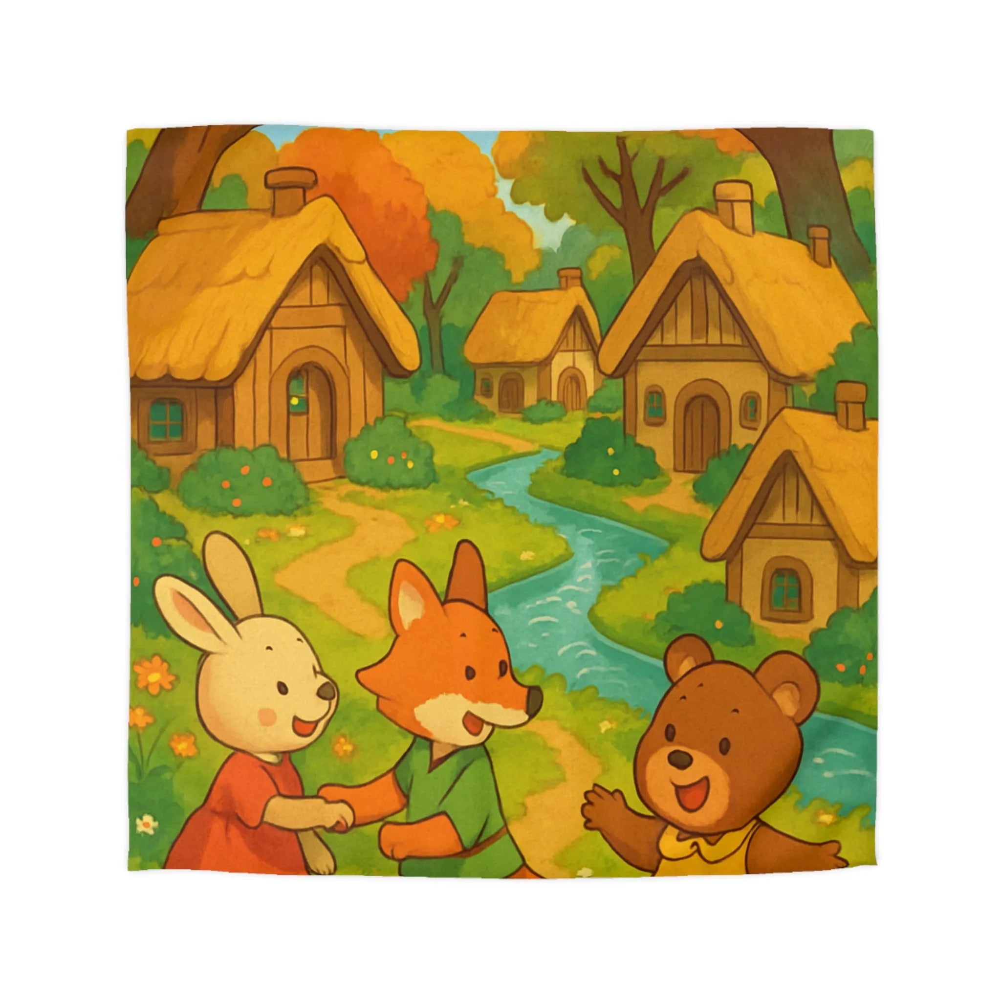 Adorable Illustration Animalière Colorée Idéale pour une Housse de Couette Enfantine et Enchantée