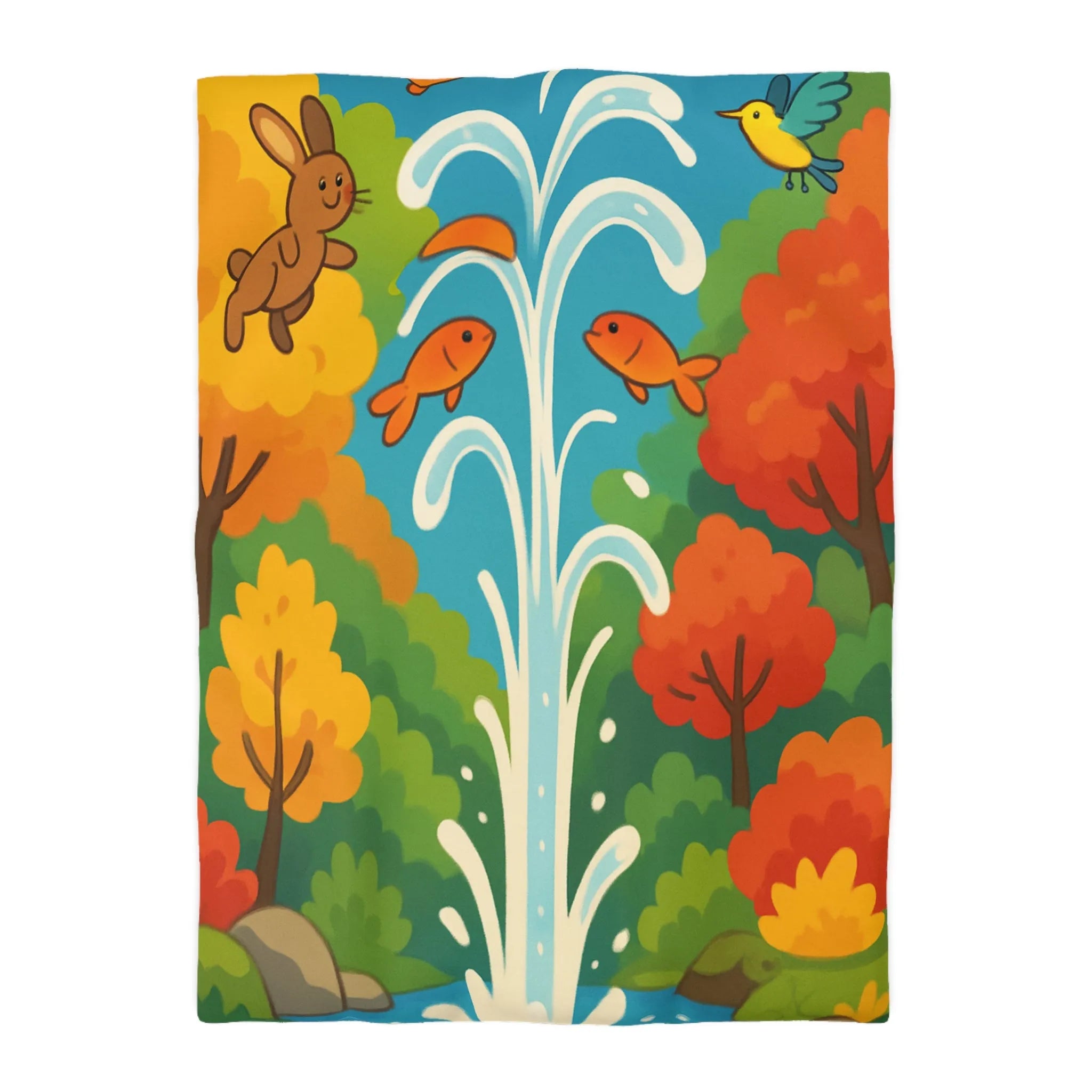 Housse de Couette Colorée avec Forêt Joyeuse et Animaux en Saut Cascade