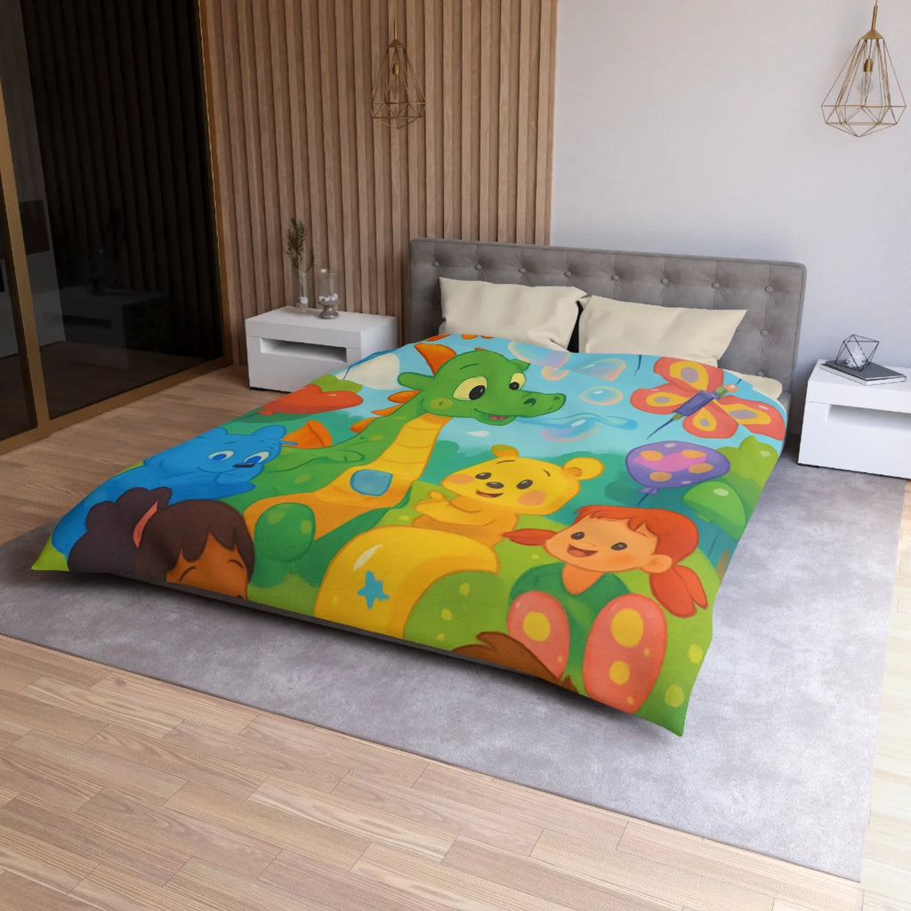 Housse de Couette Enfant Fantaisie Animaux et Ballons Colorés pour Chambre Féérique