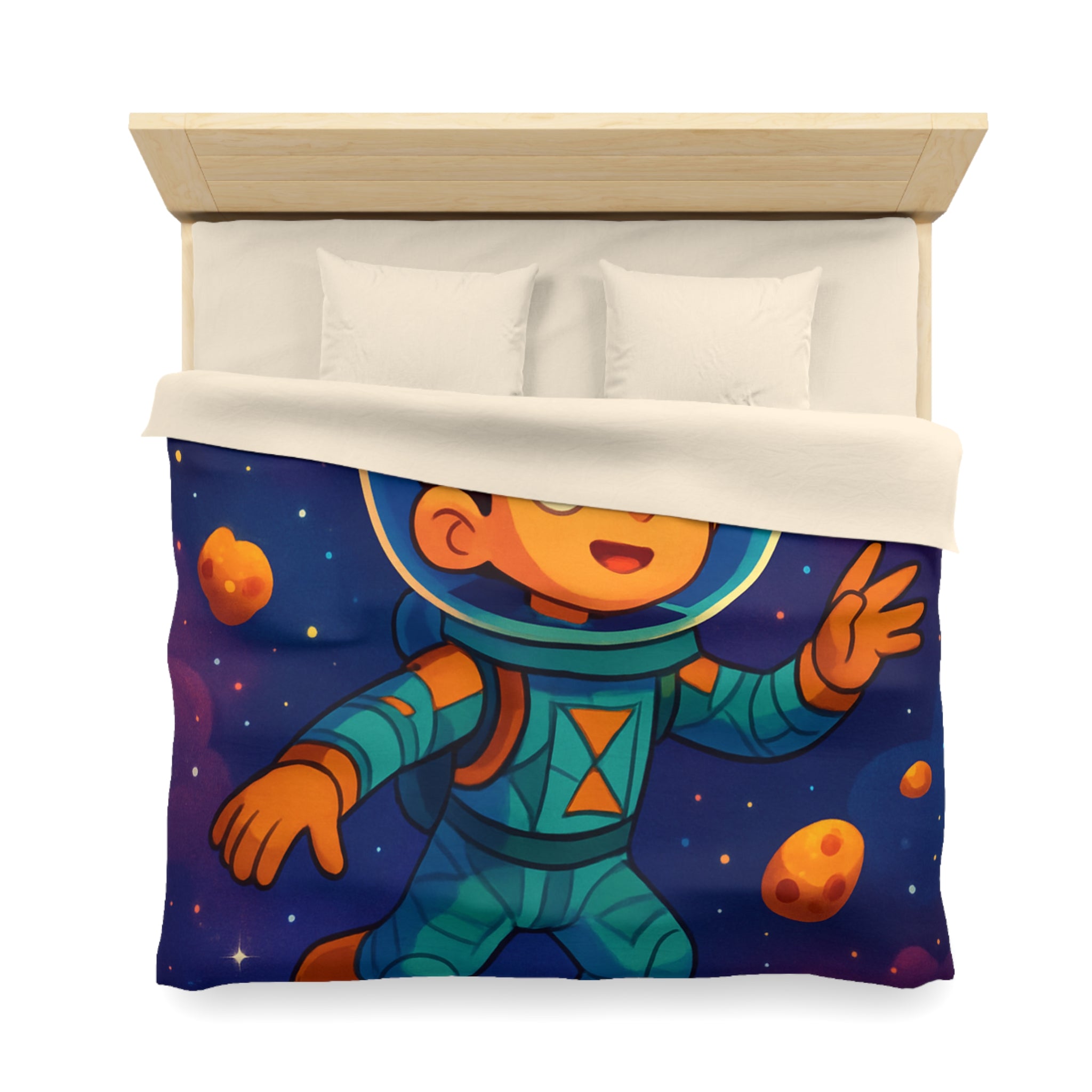 Housse de couette spatiale pour enfants avec planète, étoile, comète et astronaute adorable
