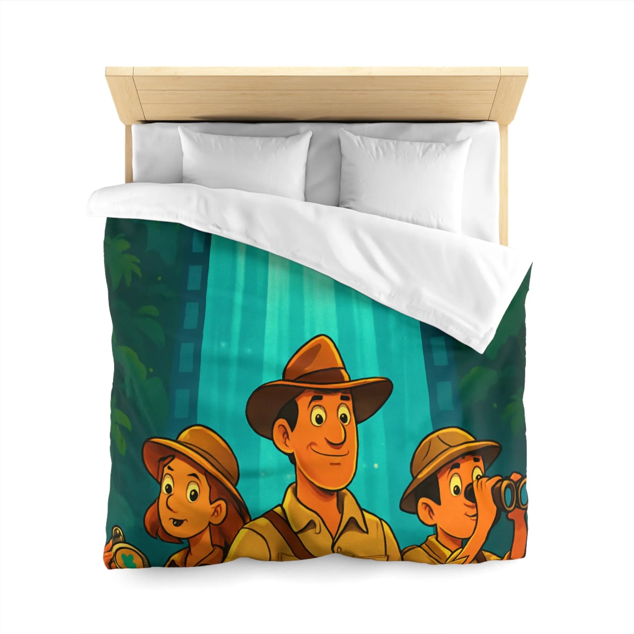 Housse de Couette Aventure Jungle Cascade Éclatante Exploration Famille Style Dessin Dessiné