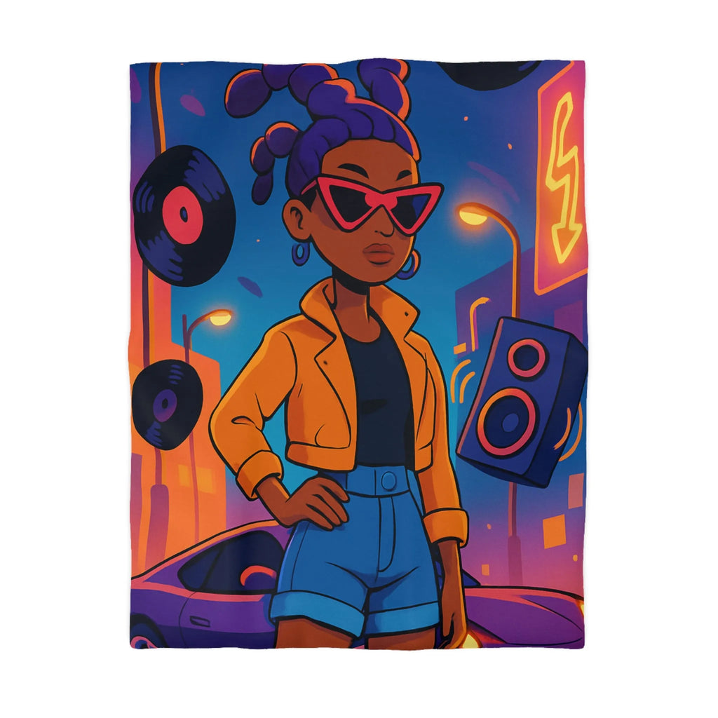 Housse de couette avec allure rétro urbaine et style dynamique aux couleurs vives