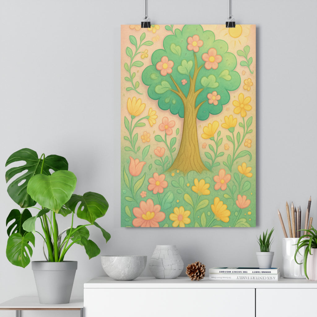 Poster décoratif art floral pastel rêveur apaisant arbre fleurs salon chambre 30x46 nature qualité