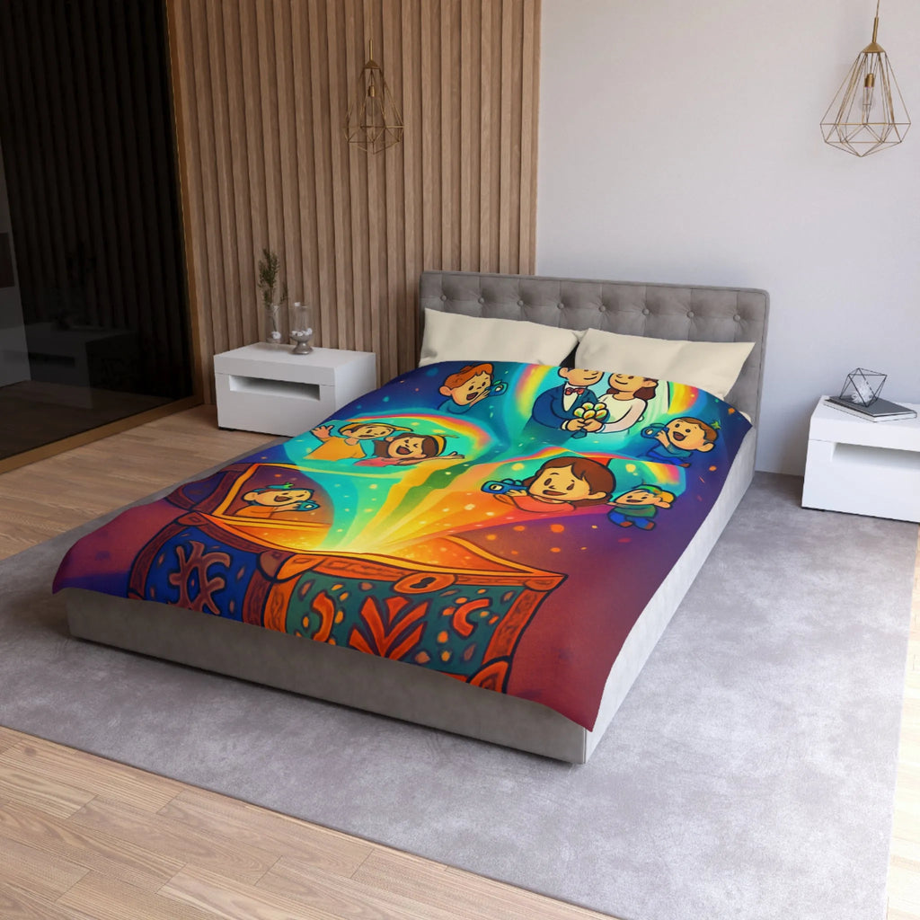 Housse de couette colorée avec coffre magique et souvenirs lumineux pour chambre joyeuse