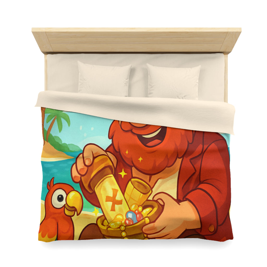 Housse de couette pirate joyeux trésor plage, perroquet coloré, mer et palmiers