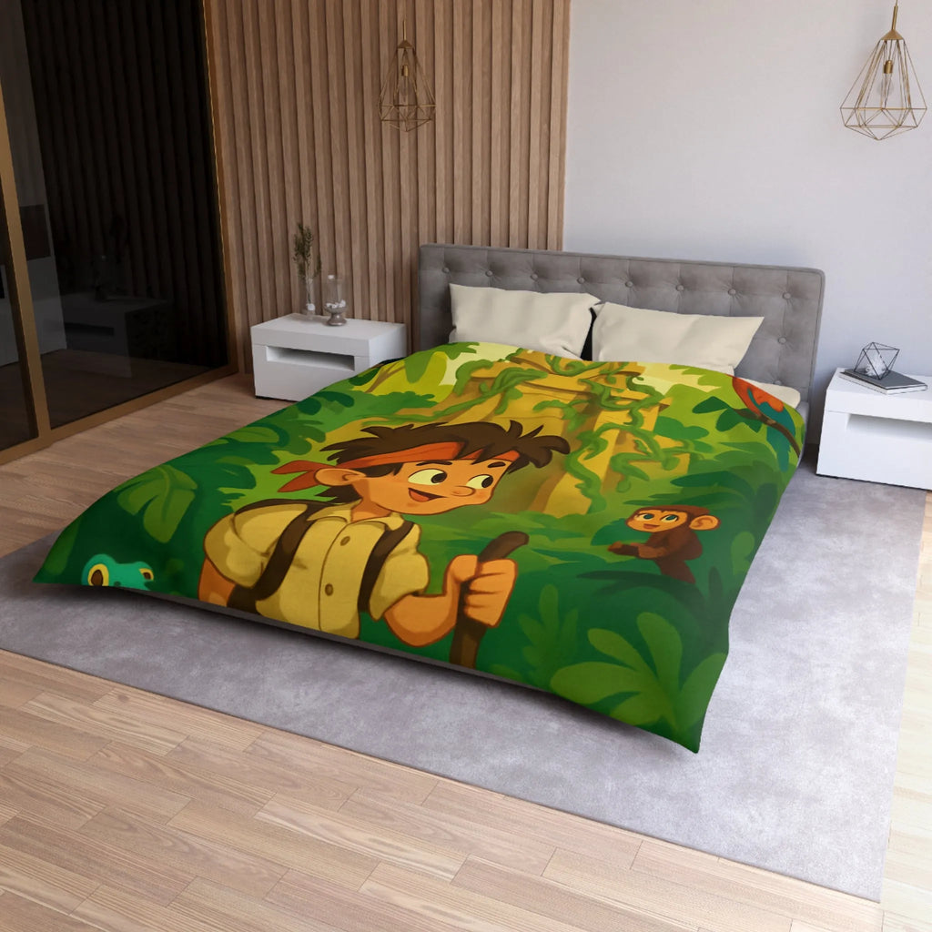 Housse de couette aventure jungle exotique pour chambre d'enfant avec animaux et temple