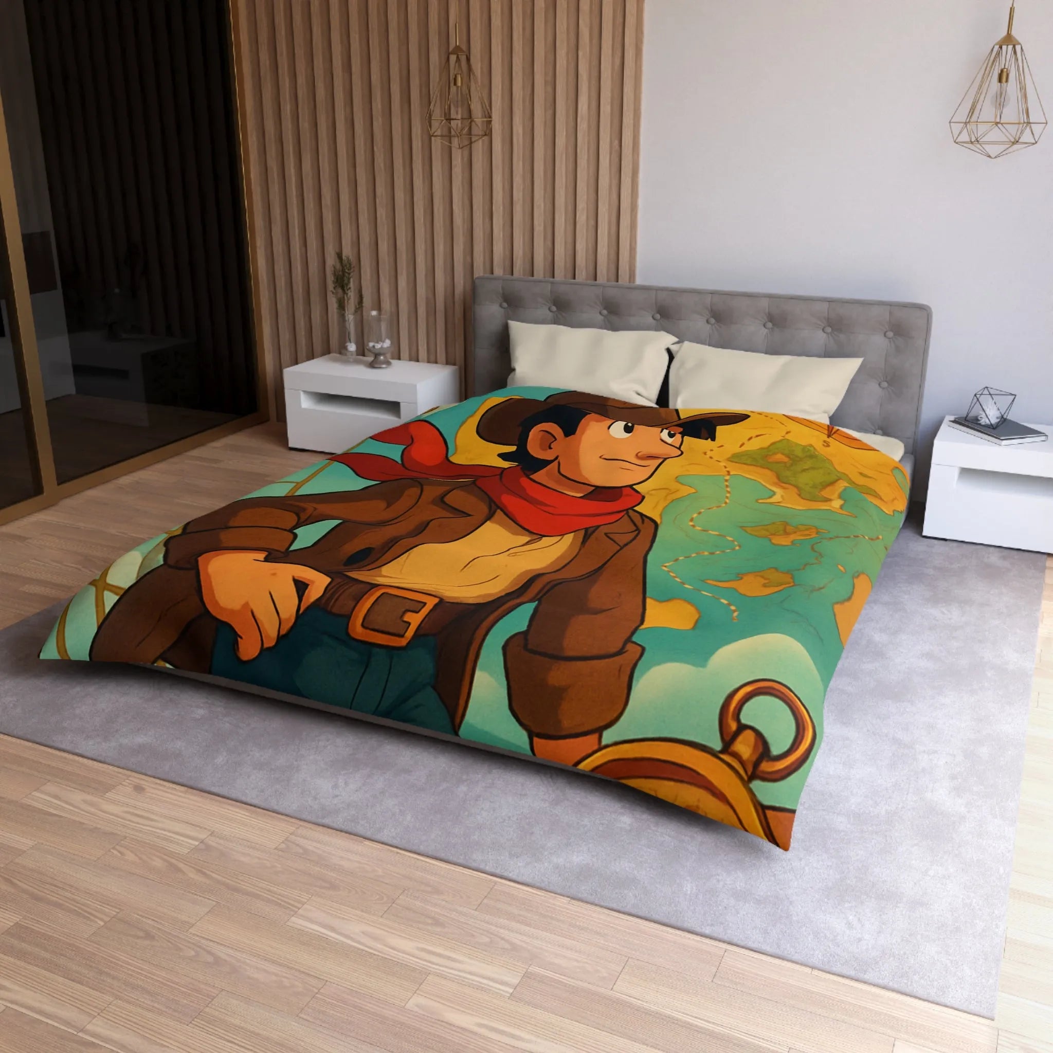 Aventure en Haute Mer avec Explorateur et Carte au Trésor, Housse de Couette Unique