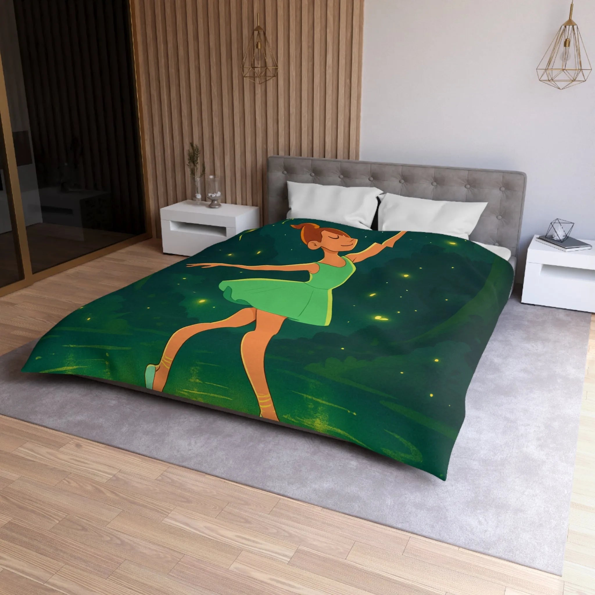 Housse de couette danseuse élégante forêt magique avec lucioles féeriques illuminées
