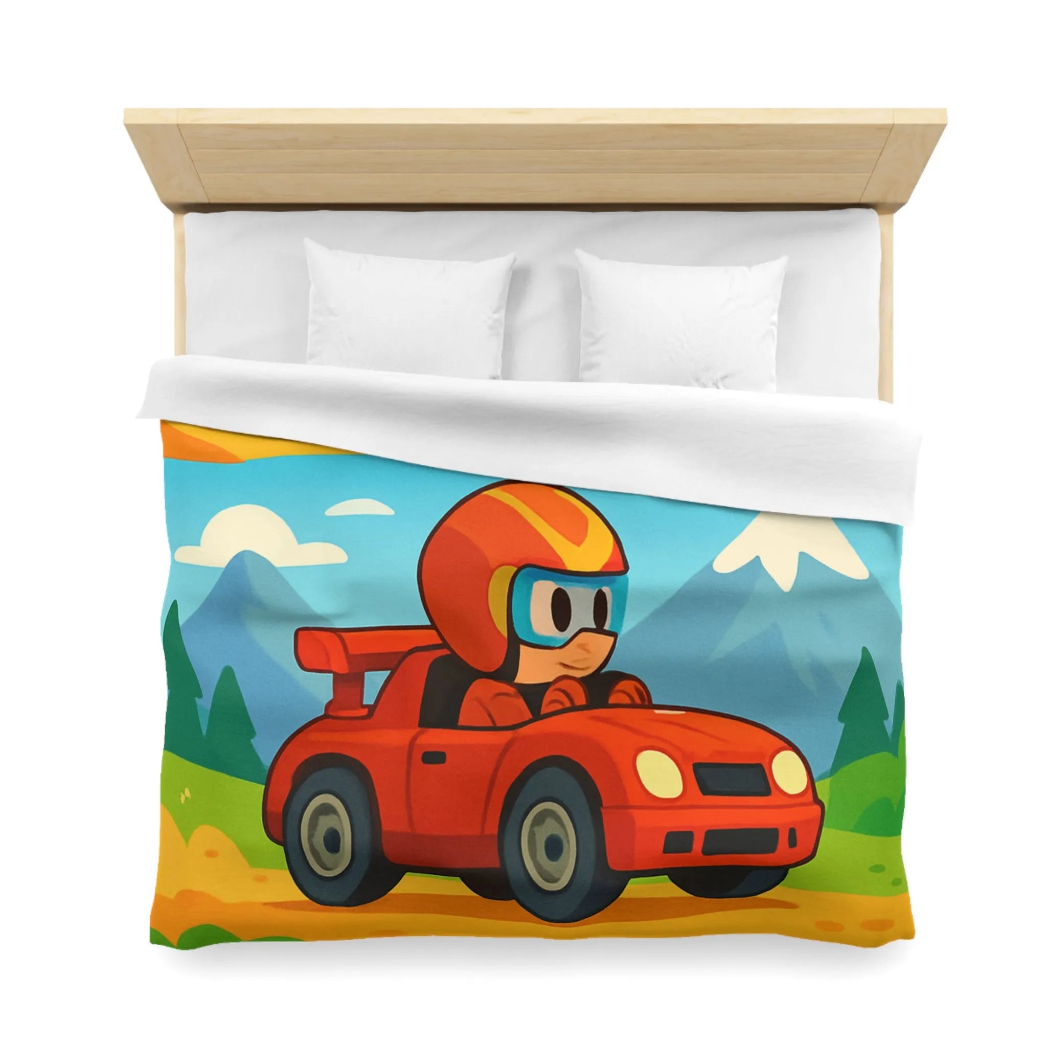 Housse de couette colorée avec motifs de voitures et paysages pour chambre d'enfant