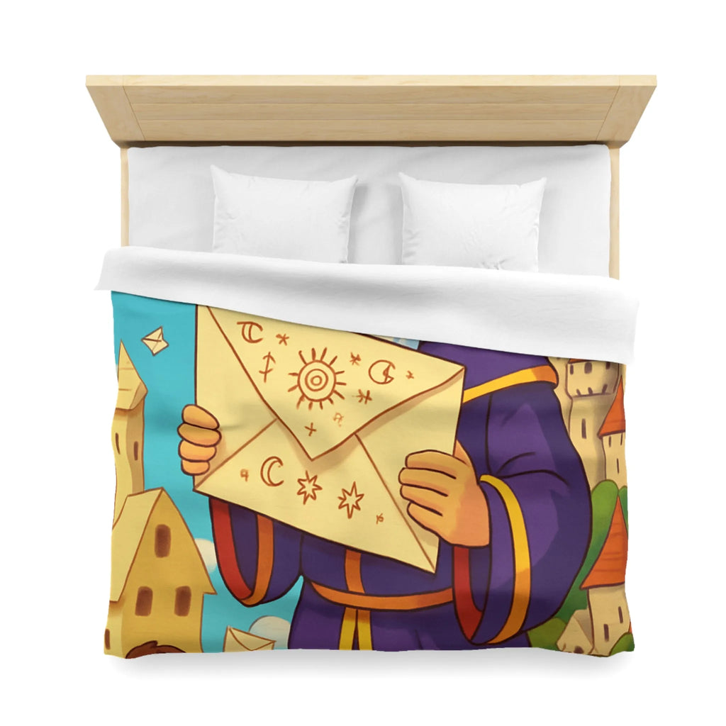 Housse de couette joyeuse avec roi médiéval et château féerique pour enfants