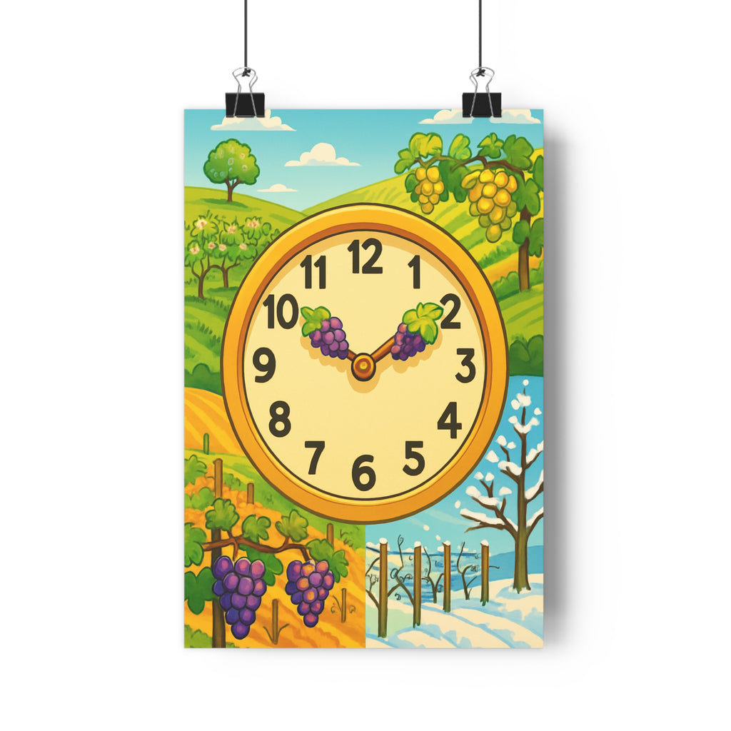 Poster décoratif symbolique coloré dynamique salon cuisine saison vignoble nature horloge mur format 30x46
