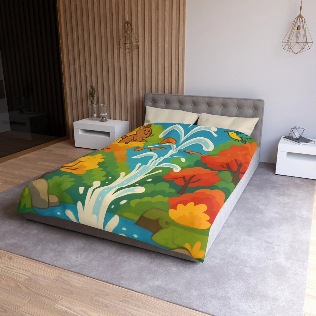 Housse de Couette Colorée avec Forêt Joyeuse et Animaux en Saut Cascade