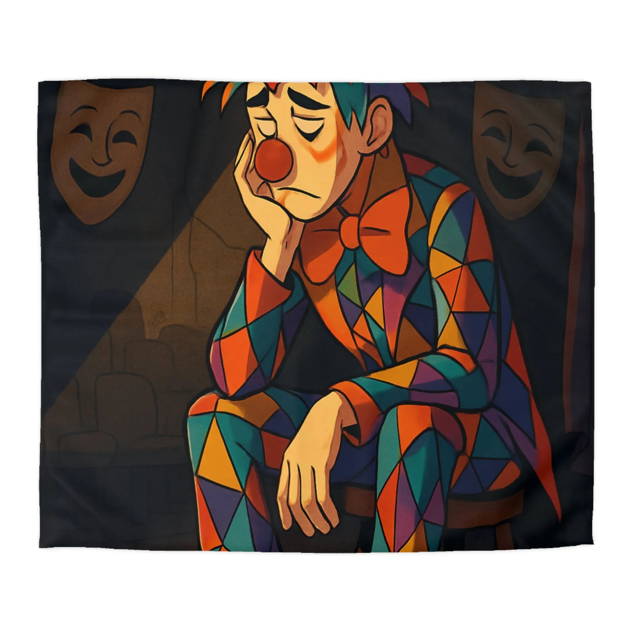 Housse de couette clown triste aux motifs colorés pour chambre unique et artistique