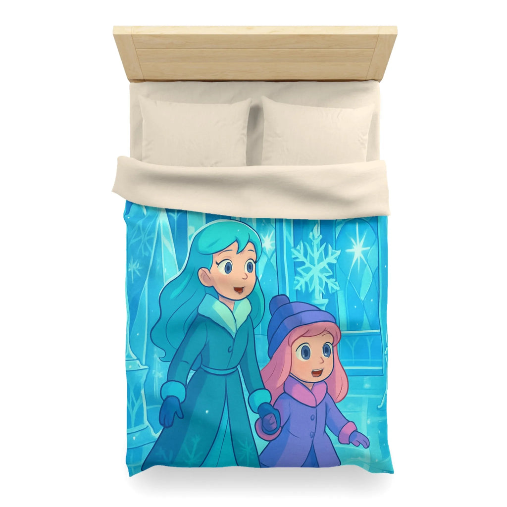 Élégante Housse Couette Glacée Enfants Magie Arctique avec Motifs Flocons et Statues