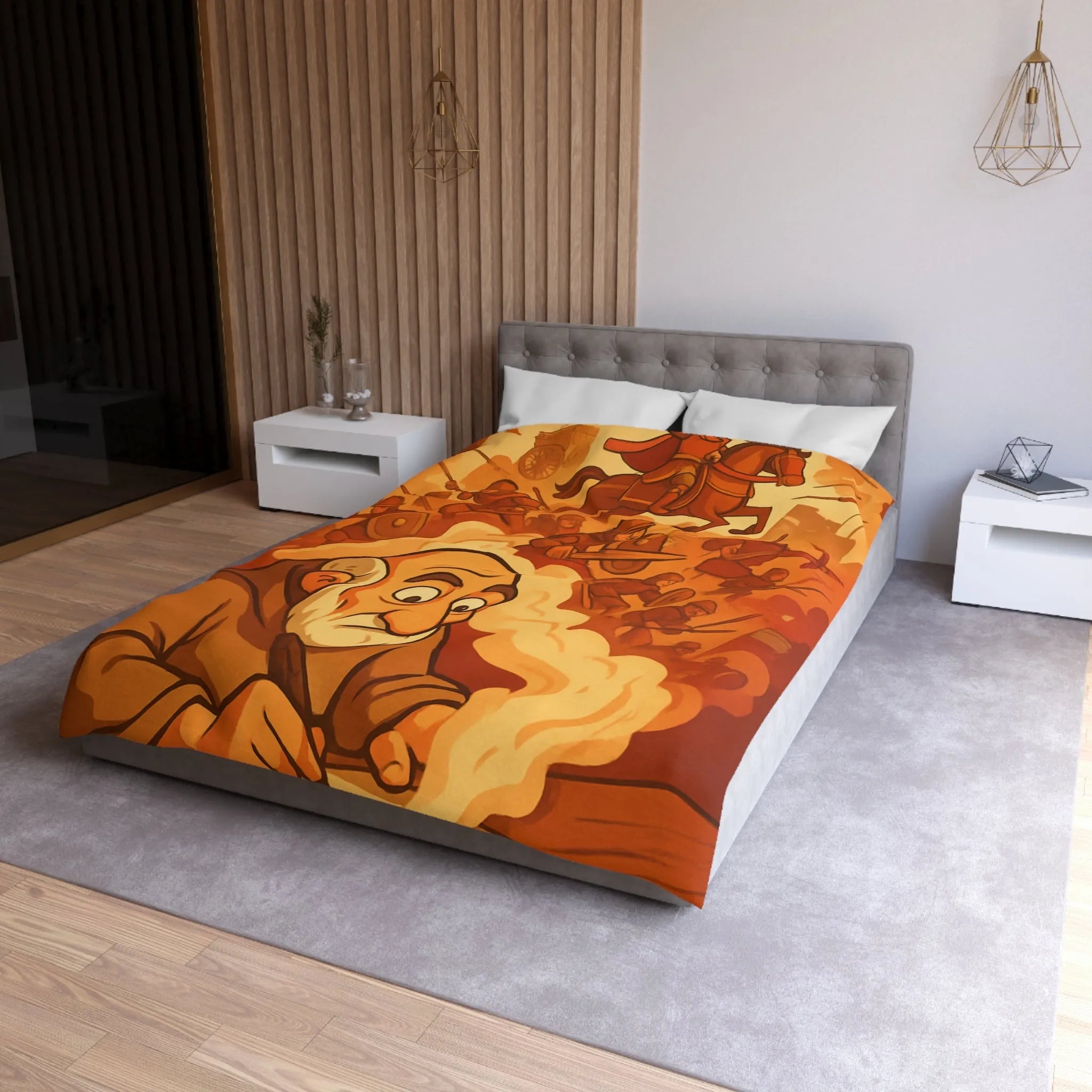 Housse de couette médiévale avec illustration de chevalier et moine en écriture créative