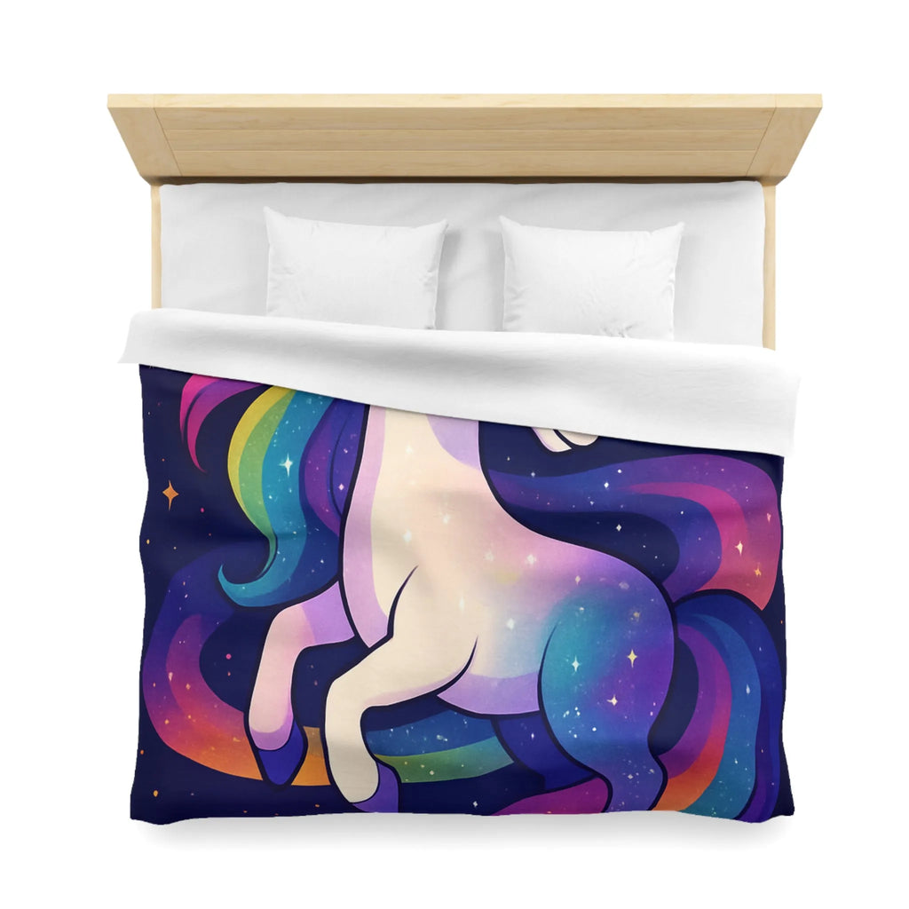Housse de couette féerique avec licorne et planètes dans un ciel étoilé vibrant