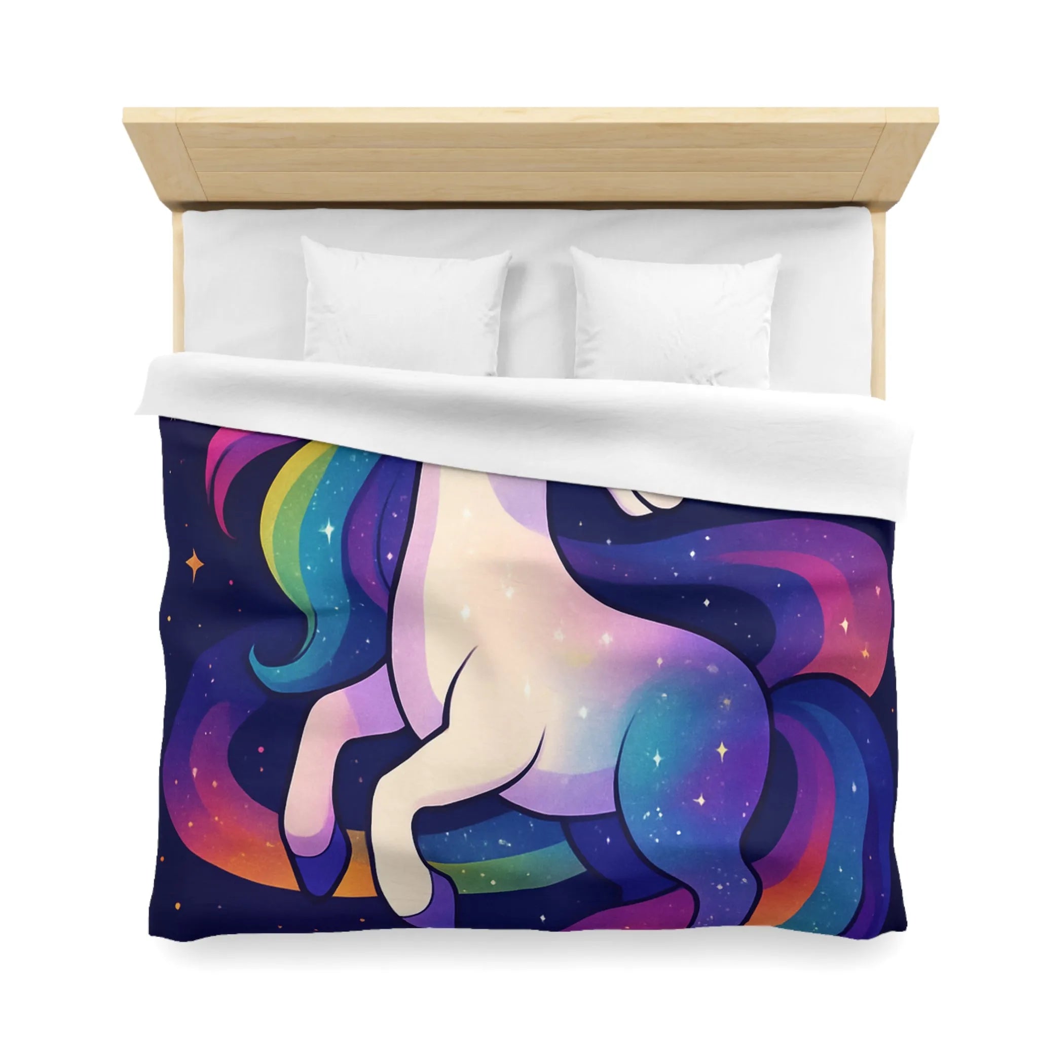 Housse de couette féerique avec licorne et planètes dans un ciel étoilé vibrant