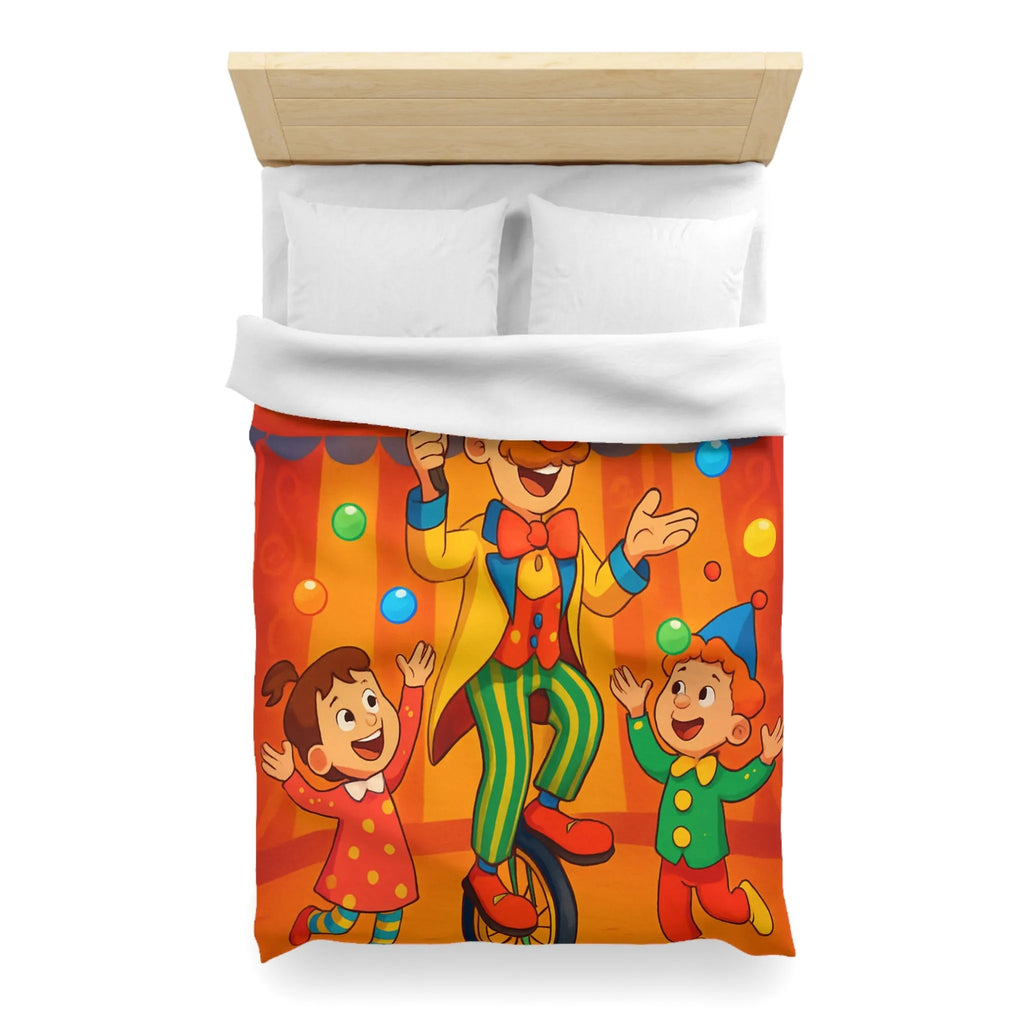 Housse de Couette Cirque Enchanté avec Clown Coloré et Enfants Jouant Heureux